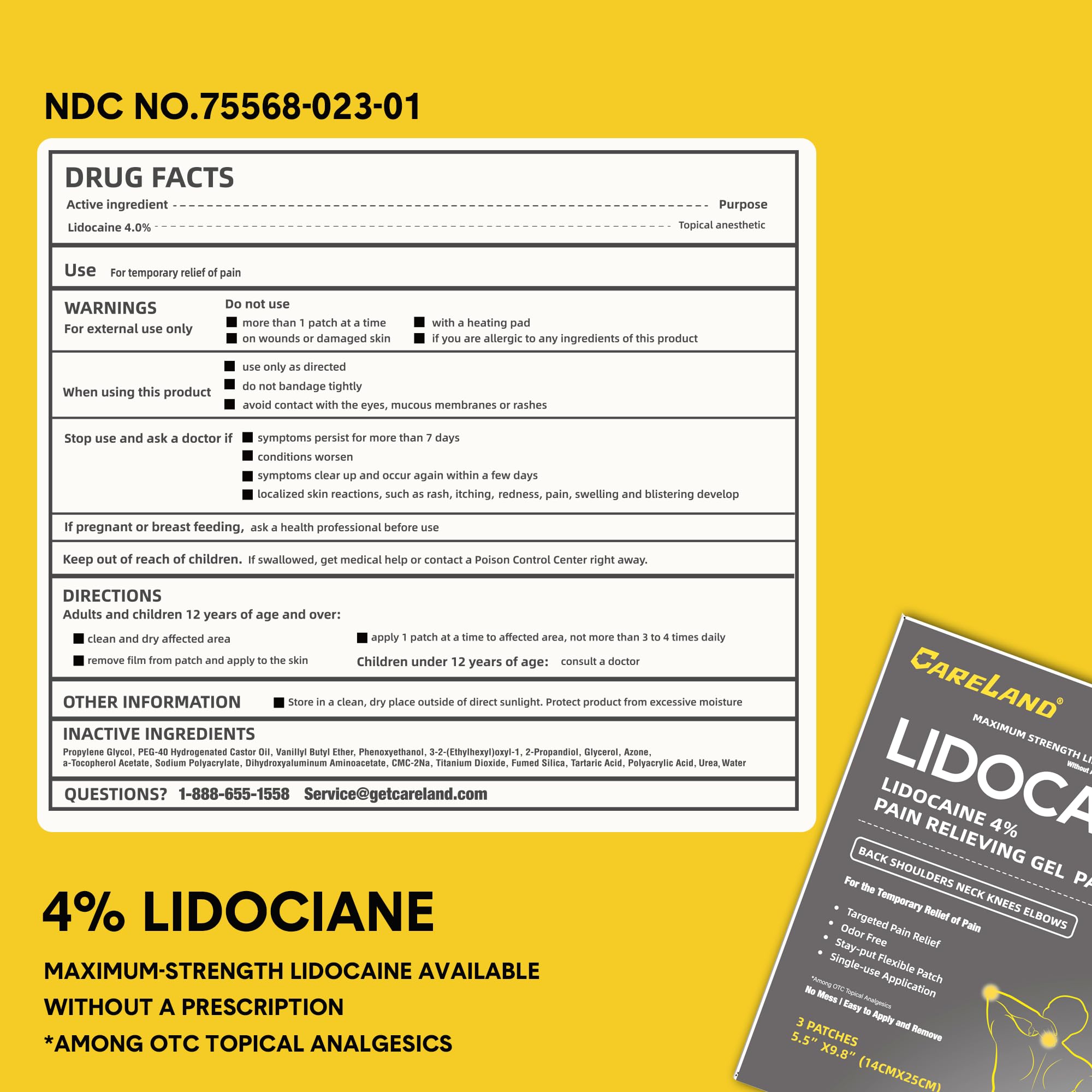 CARELAND 4% Extra Large Lidocaine Patches Maximum Strength Pain Relief Patch XL for Back & Shoulder,Back Pain Relief Products Patches & Flexible Fabric Numbs Away Pain, 6 Ct. CARELAND Au supplements