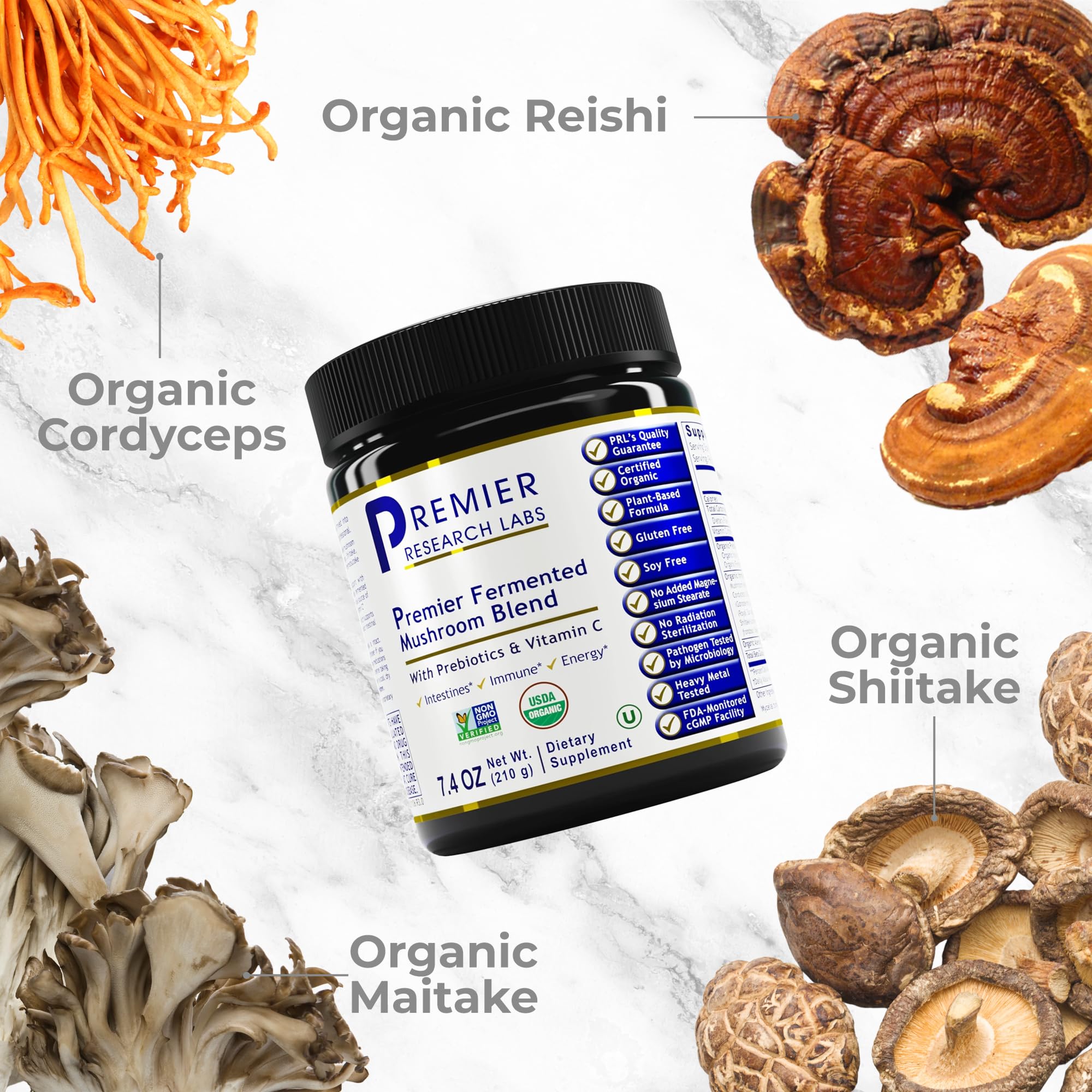 Premier Research Labs Premier Fermented Mushroom Blend - Reishi Mushroom Powder, Mushroom Extract for Drinks, Coffee, Mushroom Complex with Turkey Tail, Cordyceps for Immune & Gut Health - 7.4 oz Premier Research Labs Au supplements