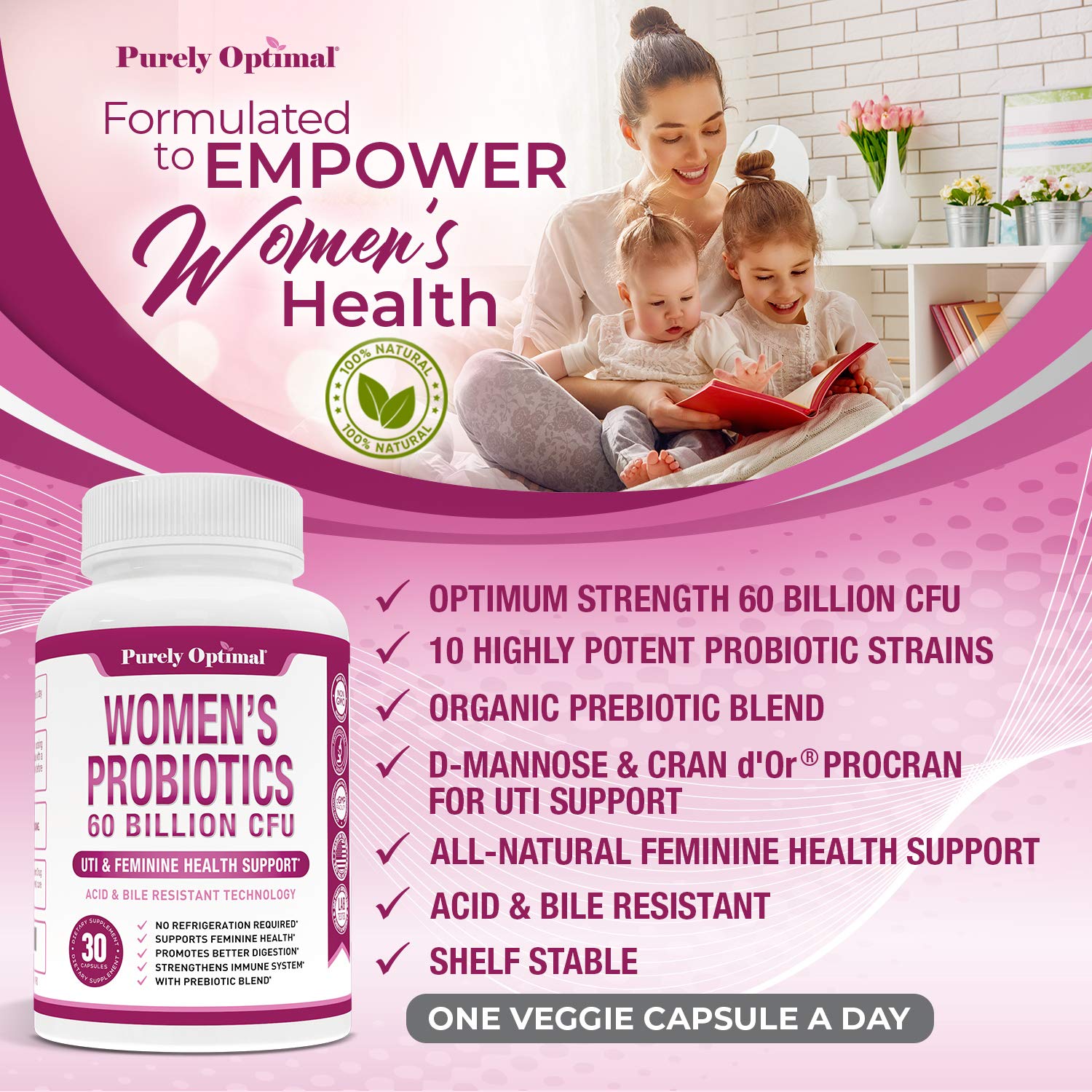 Premium Probiotics for Women - 60 Billion CFU, Dr. Formulated Prebiotics & Probiotics Purely Optimal Au supplements