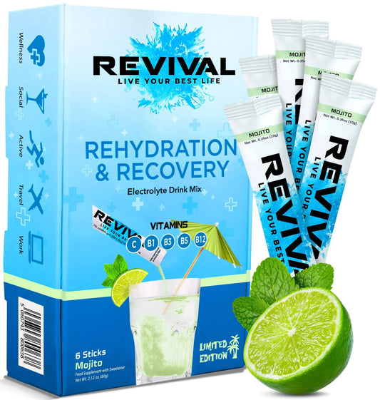 Revival Rapid Rehydration, Electrolytes Powder - High Strength Vitamin C, B1, B3, B5, B12 Revival ShotsAU supplements