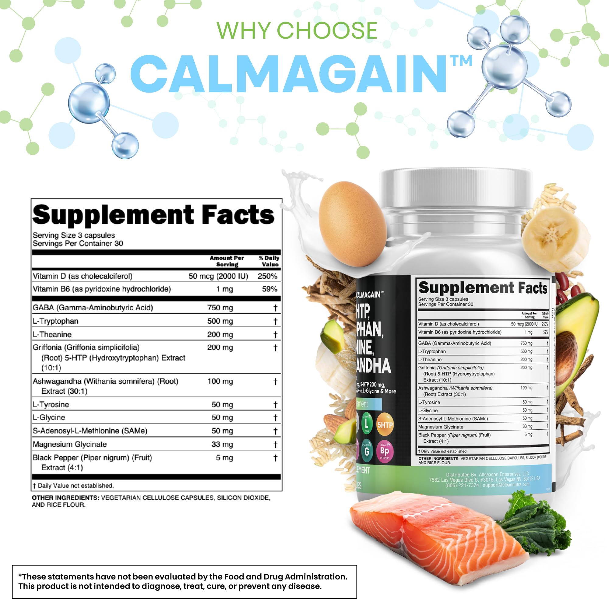 Clean Nutraceuticals GABA 750mg 5 HTP 200mg L Tryptophan 500mg L Theanine 200mg Ashwagandha SAM-e L-Glycine - Mood Support Vitamins for Women and Men with L-Tyrosine 5-HTP (5-Hydroxytryptophan) Clean Nutraceuticals Au supplements