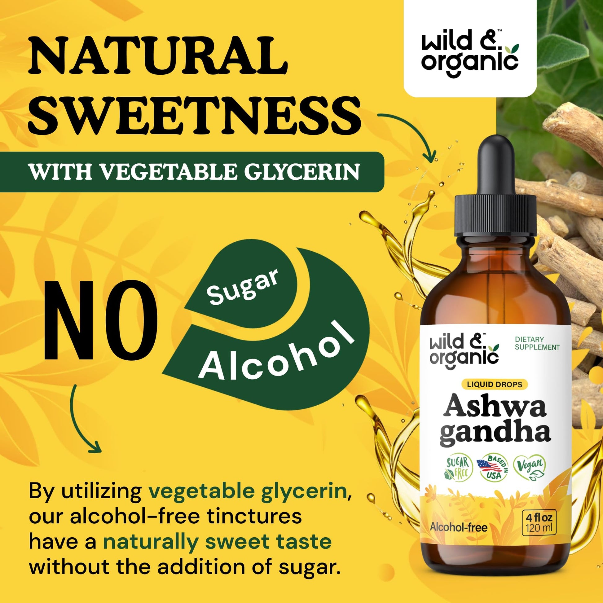 Wild & Organic Ashwagandha Drops - Mood Support & Positive Energy - 500 mg Ashwagandha for Women & Men - Add to Tea Liquid Extract for Relaxation - Non-GMO, Sugar & Alcohol-Free Tincture - 4 fl oz Wild & Organic Au supplements