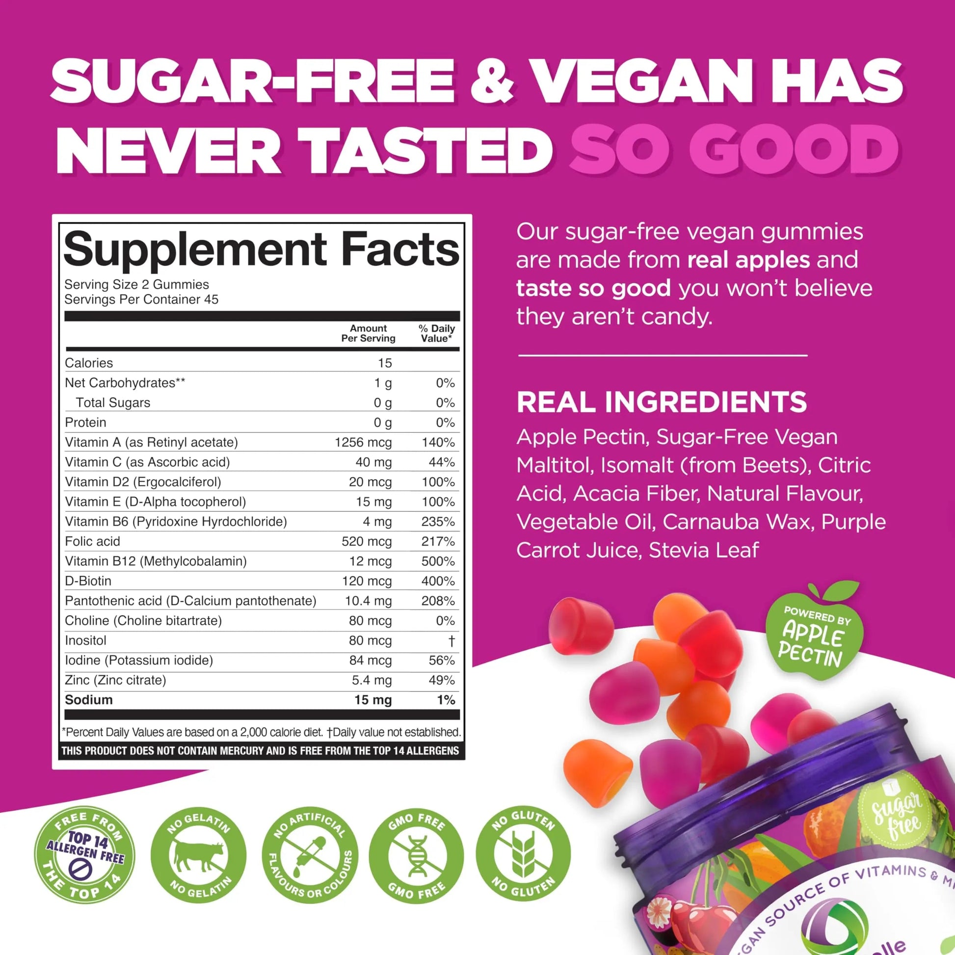 NUTRAMIN Daily Vegan Keto Multivitamin Gummies Non-GMO Natural Vitamin C, D + Zinc for Immunity, Plant-Based, Sugar-Free Nutracelle Au supplements
