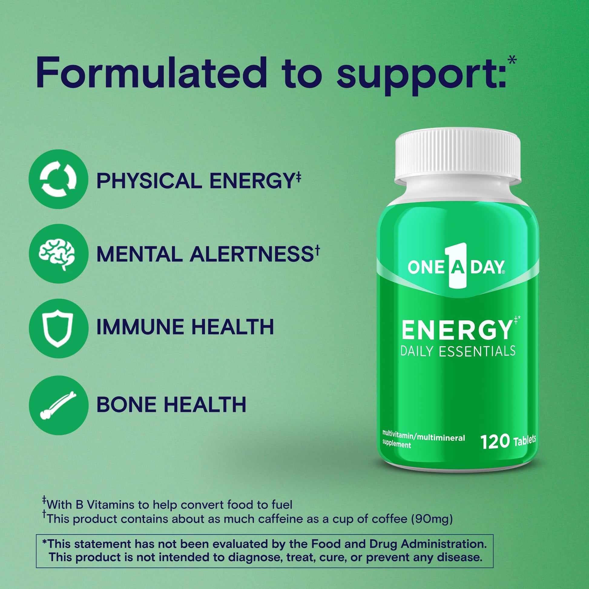 One A Day Energy Daily Essentials Multivitamin, Energy Supplement to Support Mental Alertness and Immune Health with Vitamins A C, D, E, Zinc and Caffeine, 120 Count ONE A DAY Au supplements
