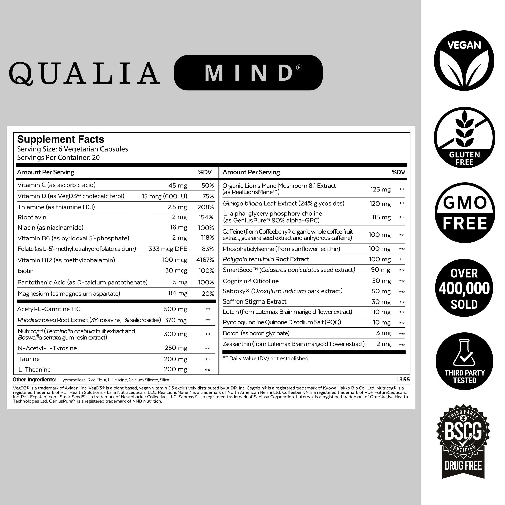 Qualia Life Sciences Qualia Mind | The Ultimate Blend for Brain Health* | Doctor-Formulated Nootropic to Fuel Focus & Concentration* | Supports Long Term Brain Health| Maintain Drive & Productivity QUALIA LIFE SCIENCES Au supplements