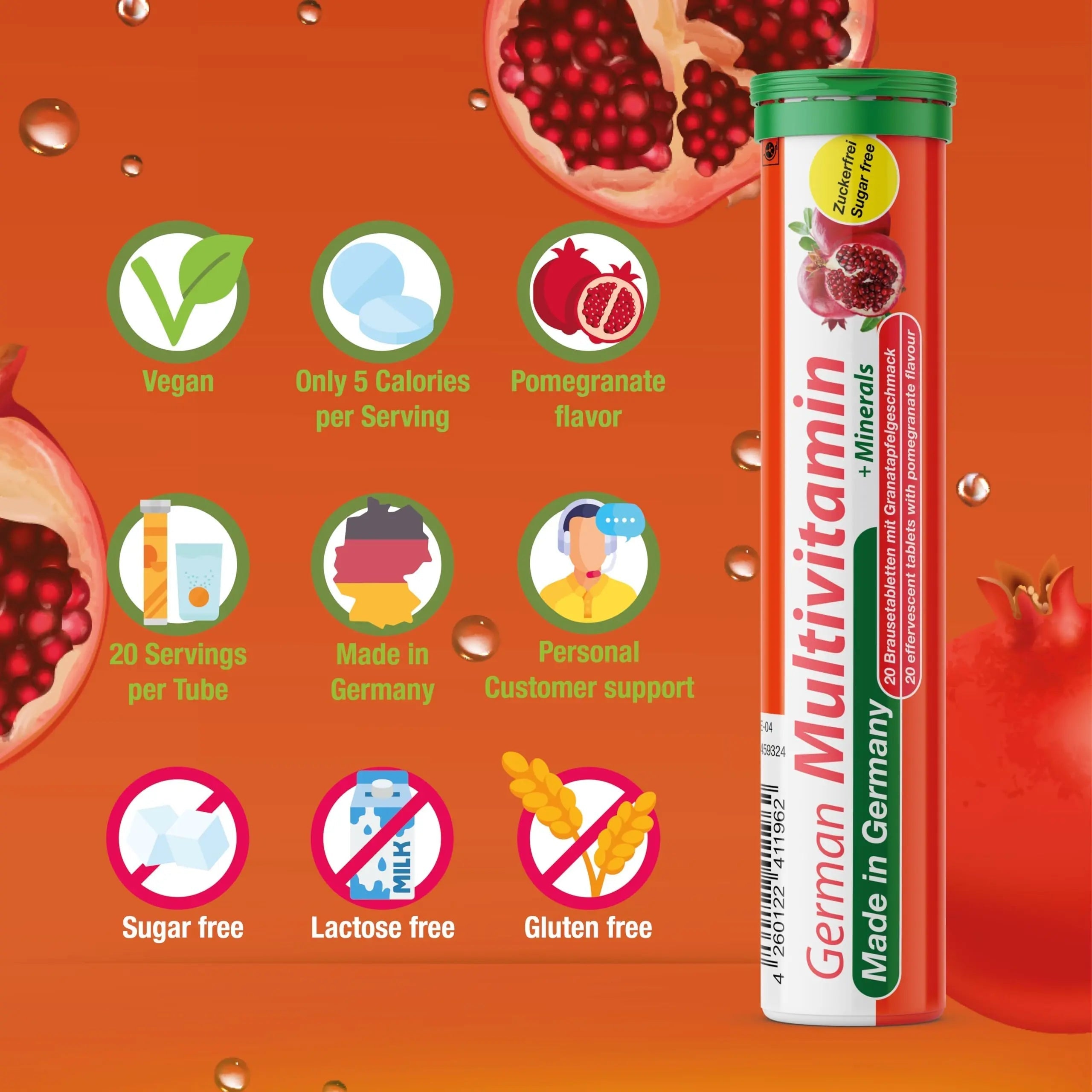 T&D German Multivitamin + Mineralien Drink Effervescent Tablets 140 Servings Pomegranate Flavour – 10 Vitamins + 2 Minerals T&D Au supplements