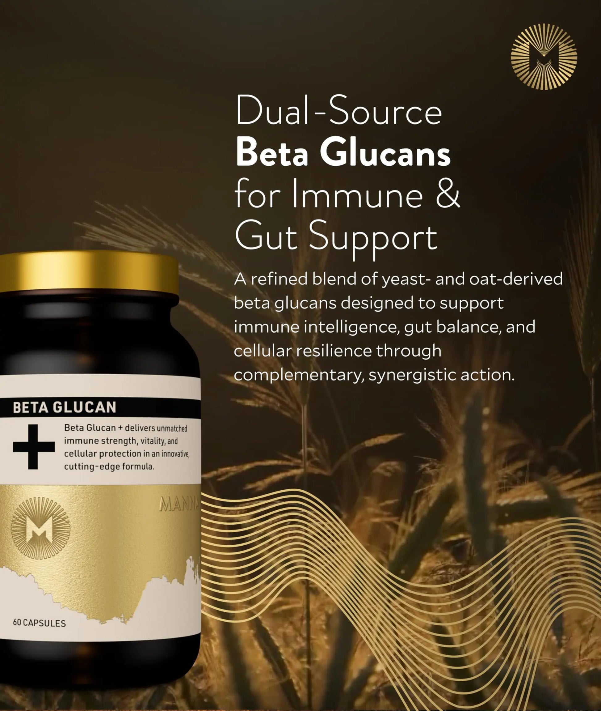 Manna Beta Glucan+ Capsules | 1000mg Beta Glucan Complex | Reishi Mushroom & Oats | Supplement for Immune Support, Heart Health, Cellular Renewal & Antioxidant Protection | 60 Count M Manna Au supplements