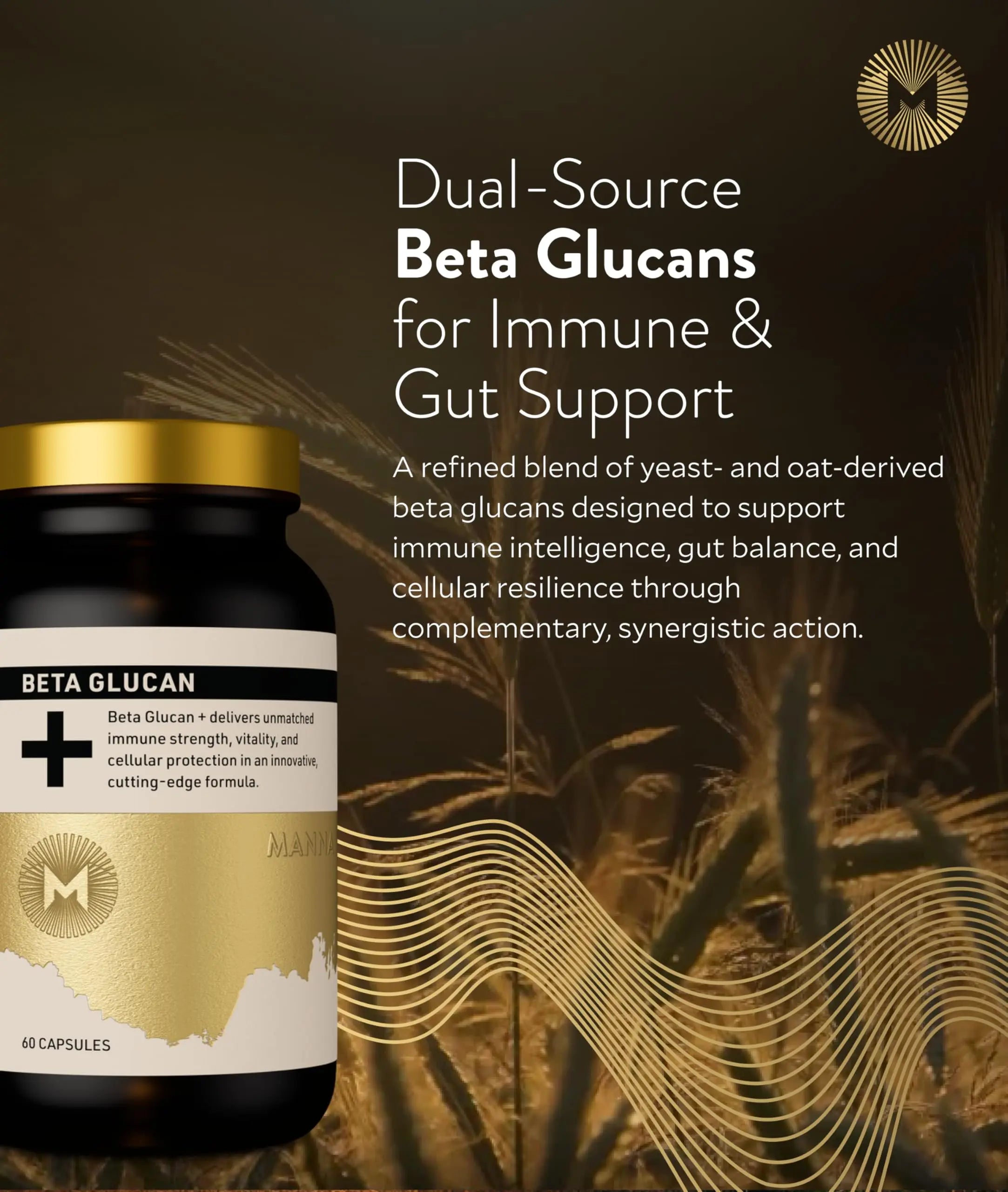 Manna Beta Glucan+ Capsules | 1000mg Beta Glucan Complex | Reishi Mushroom & Oats | Supplement for Immune Support, Heart Health, Cellular Renewal & Antioxidant Protection | 60 Count M Manna Au supplements