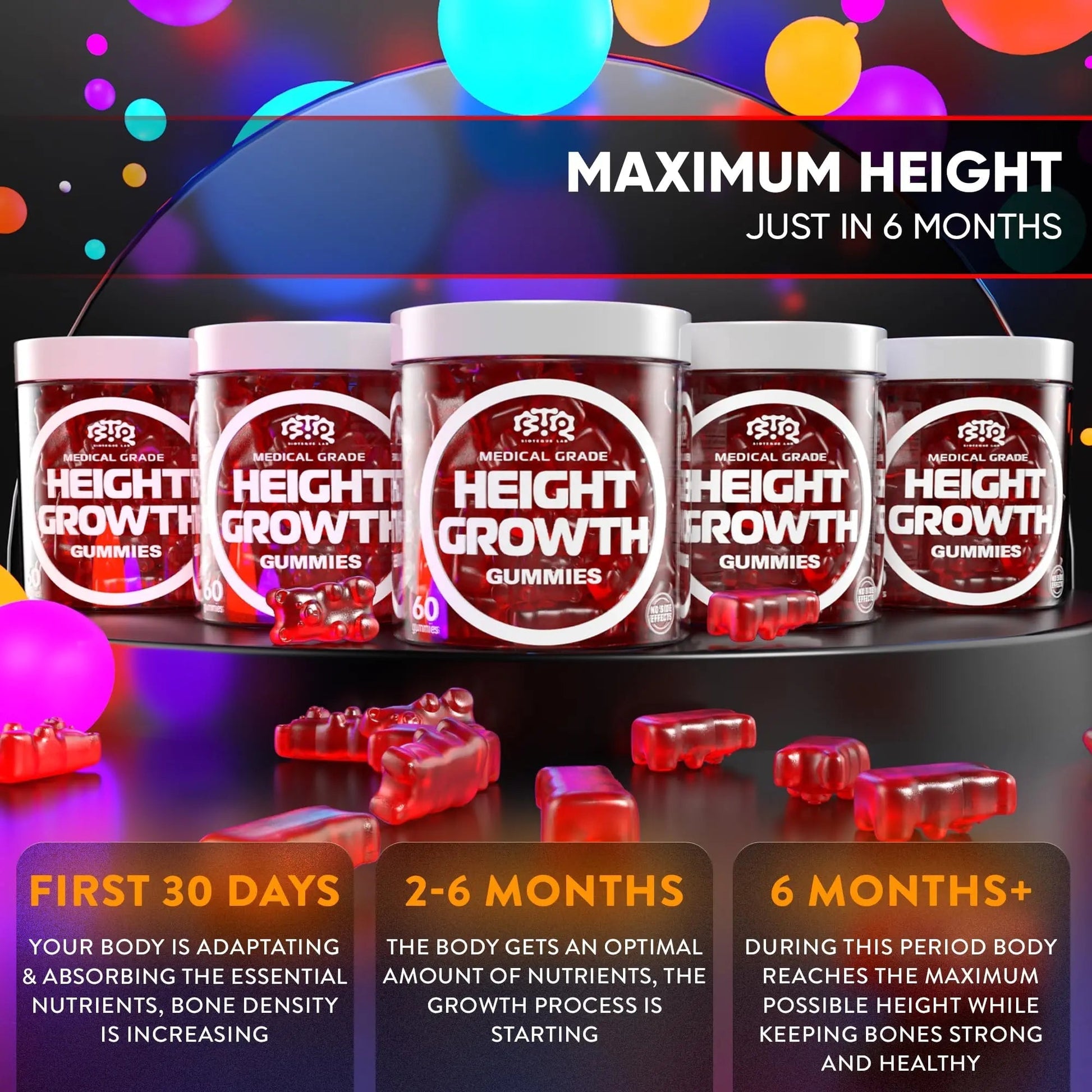 BIOTEQUELAB Height Growth Increase Gummies Vitamins, Grow Tall Supplement, Calcium, Magnesium, Zinc, Ashwagandha BTQ BIOTEQUE LAB Au supplements
