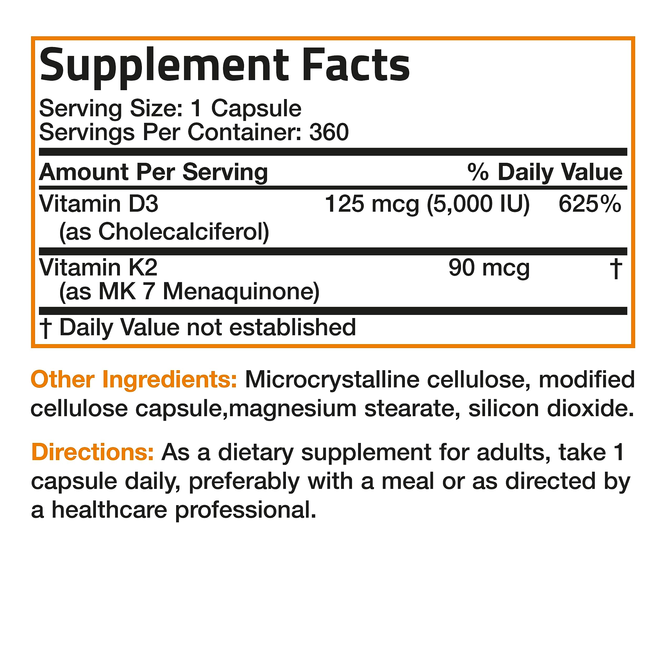 Bronson Vitamin K2 (MK7) with D3 Supplement Non-GMO Formula 5000 IU Vitamin D3 Bronson Au supplements