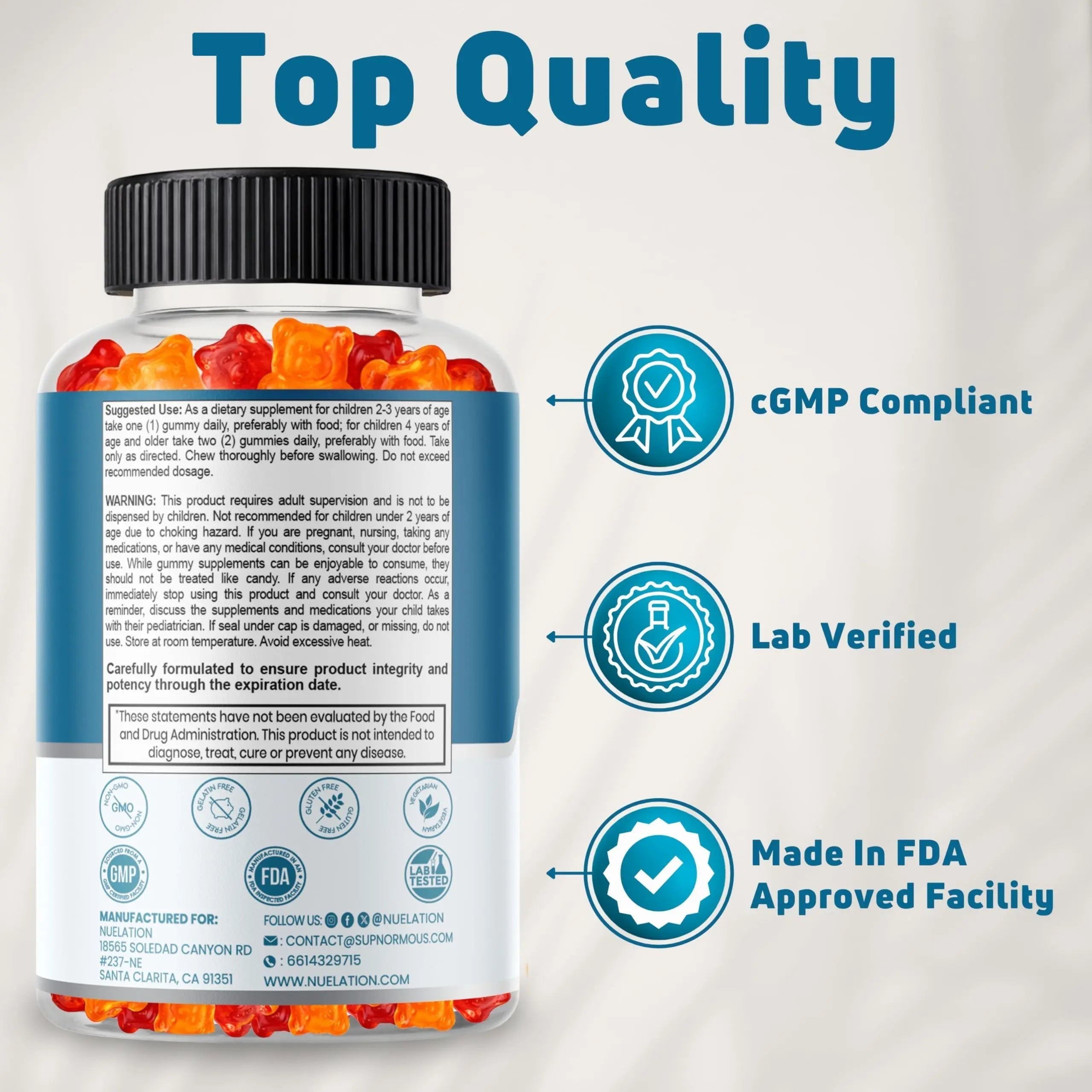 NUELATION Kids Multivitamin Gummies, 30-60 Day Supply with 14 Essential Kids Vitamins & Minerals. Toddler Vitamins for Overall Wellness. Non-GMO, Gelatin-Free, Gluten-Free, Vegetarian Children Vitamin NUELATION Au supplements