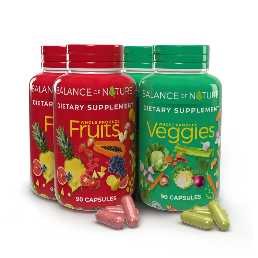 Balance of Nature Fruits & Veggies Supplements - Whole Fruit and Vegetable Ingredients for Women, Men, and Kids - 90 Fruits Capsules, 90 Veggies Capsules - 2 Sets Balance of Nature AU supplements
