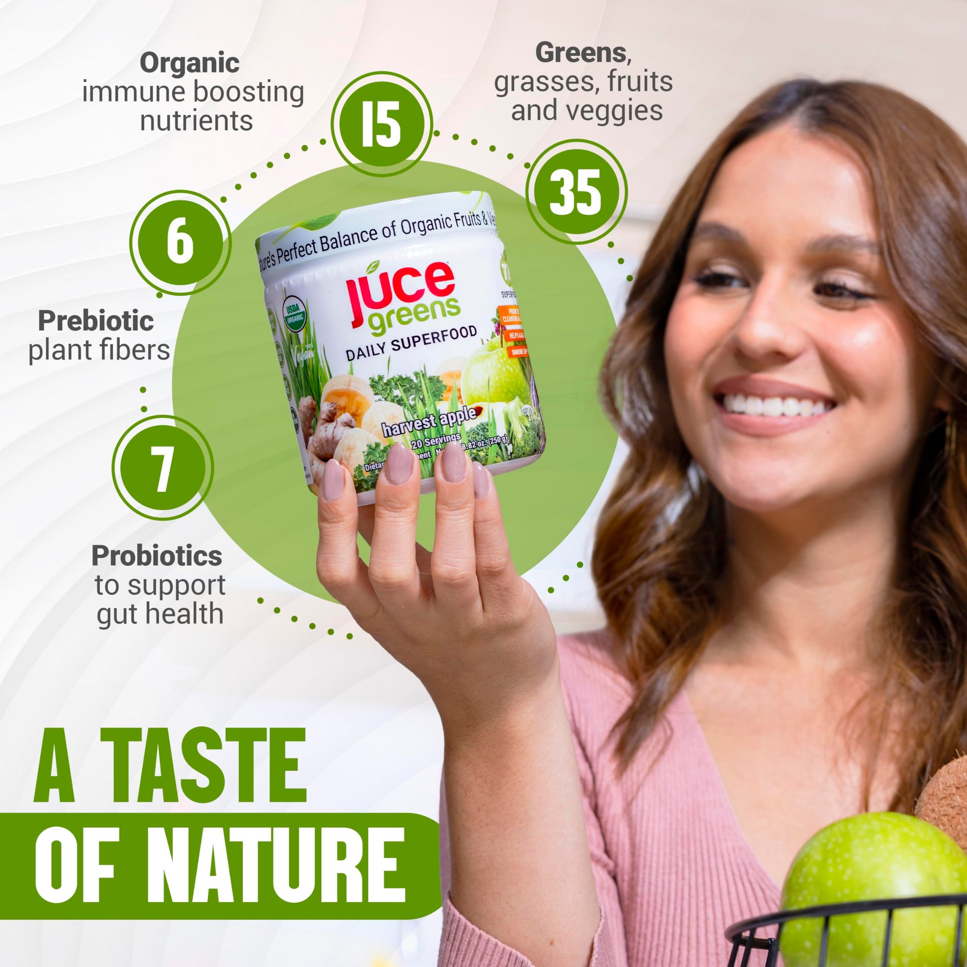 Terra Kai Organics JUCE Green Superfood Powder, Organic Fruits and Veggies Supplement W/ 77 Superfoods Plus Prebiotic Probiotic Blend, Harvest Apple Flavor - 20 Servings (250 g) Terra Kai Organics Au supplements