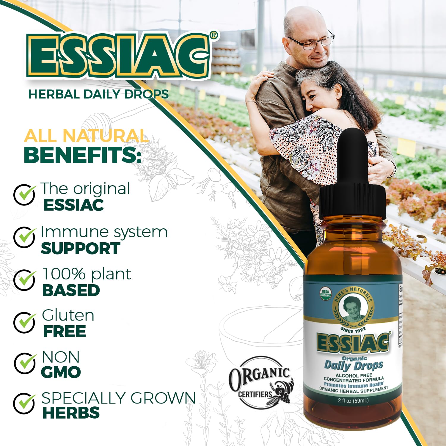 Essiac Original Tea USDA Organic Daily Drops for Enhanced Lymphatic Drainage and Immune Support | Alcohol Free Concentrated Formula | 2oz (59ml) Essiac Au supplements