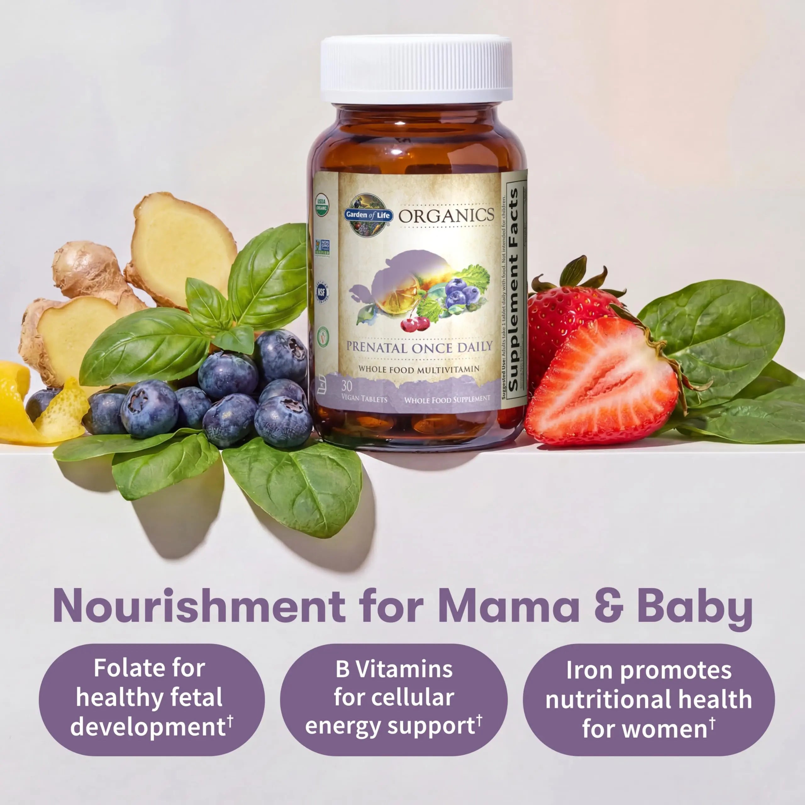 Garden of Life Organics Prenatal Vitamin: Folate for Energy & Healthy Fetal Development, Non-constipating Iron, Vitamin C, B6, B12, D3 – Organic, Non-GMO, Gluten-Free, Vegan, 30 Day Supply Garden of Life Au supplements