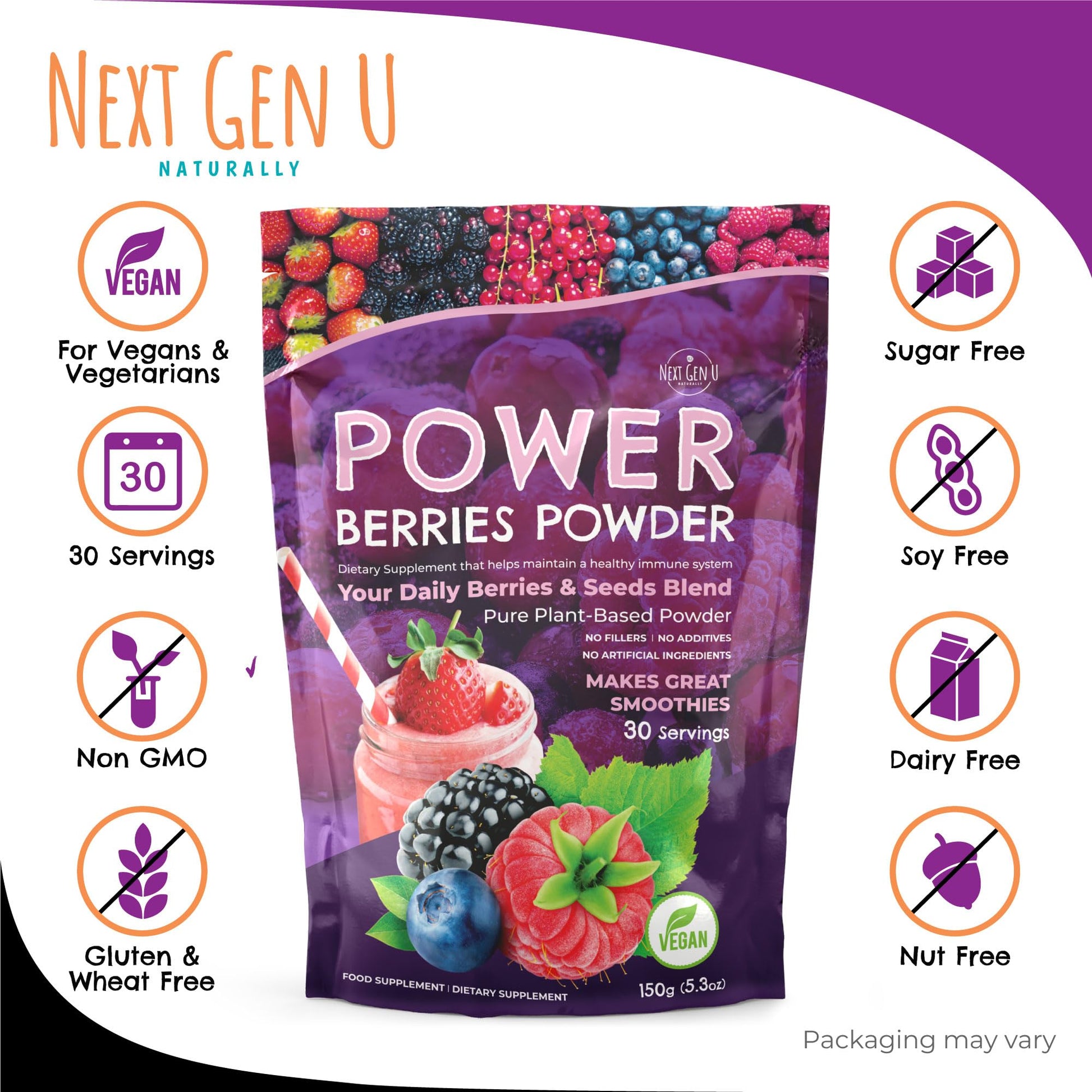 Super Berry Powder - 150g - Immune Support - Food Supplement - Superfood Berries - Smoothie Mix for Shakes - Healthy Boost for Detox Juice Beverages or Any Drink - by NextGenU NGU Next Gen U Au supplements