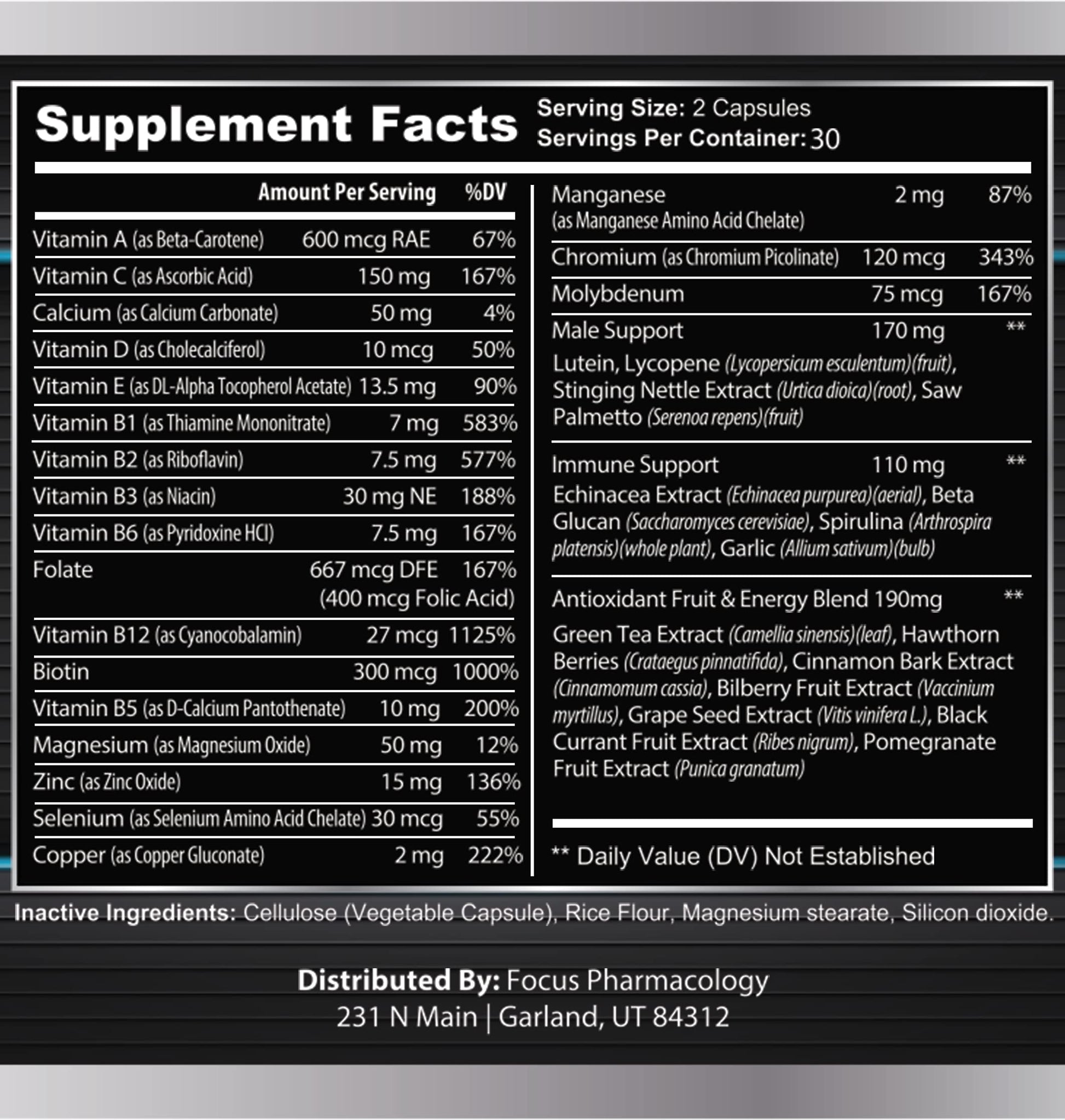 Focus Pharmacology Men's Daily Super Multi-Vitamin for Men - 60 Ct Blend of Vitamins, Minerals, Plus Herbs for Prostate Health and General Energy/Focus Focus Pharmacology Au supplements