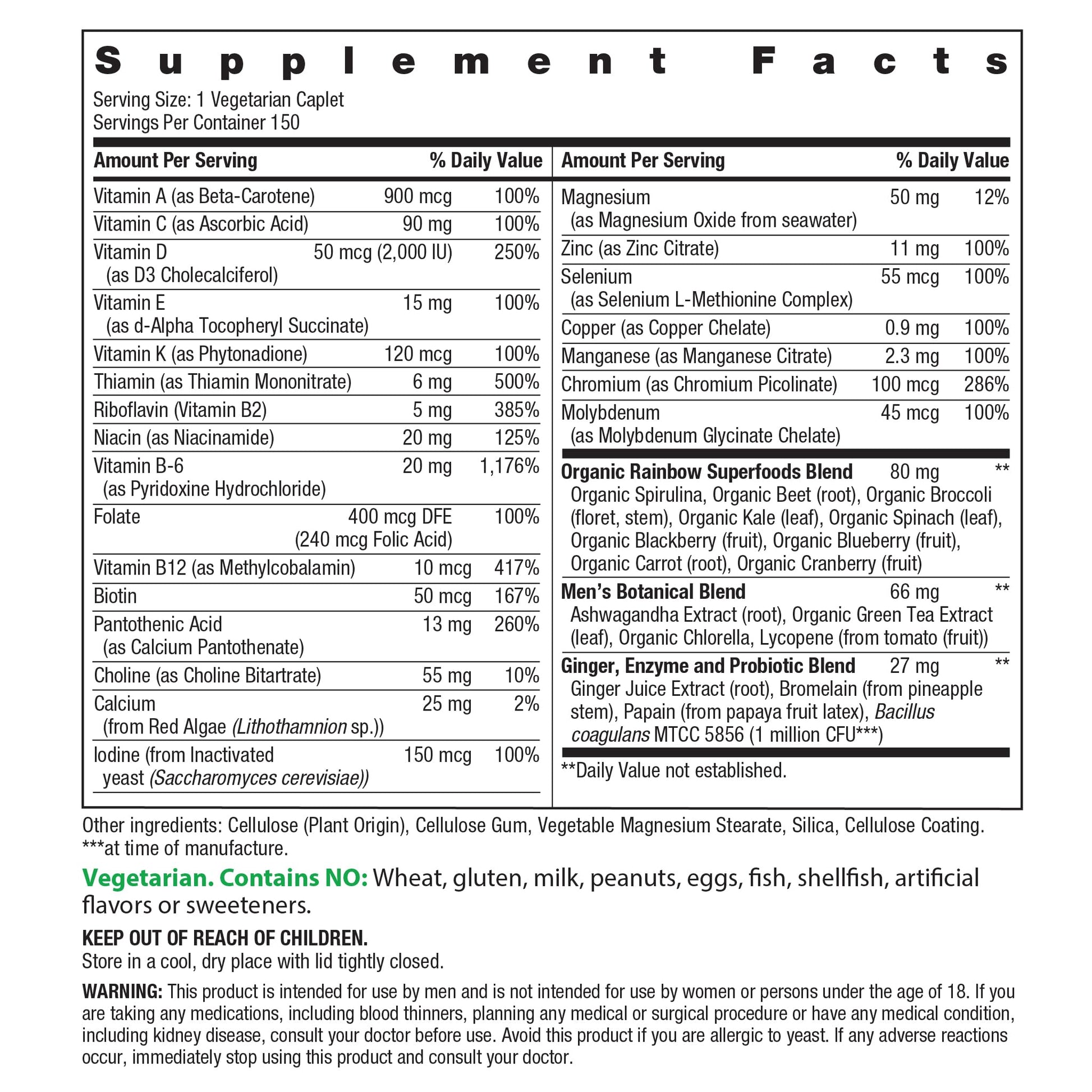 Rainbow Light Mens Multivitamin One + | 150 Caplets | Supports Cellular Energy & Immune Health | with Vitamins C, D, and Zinc | Rainbow Light Au supplements
