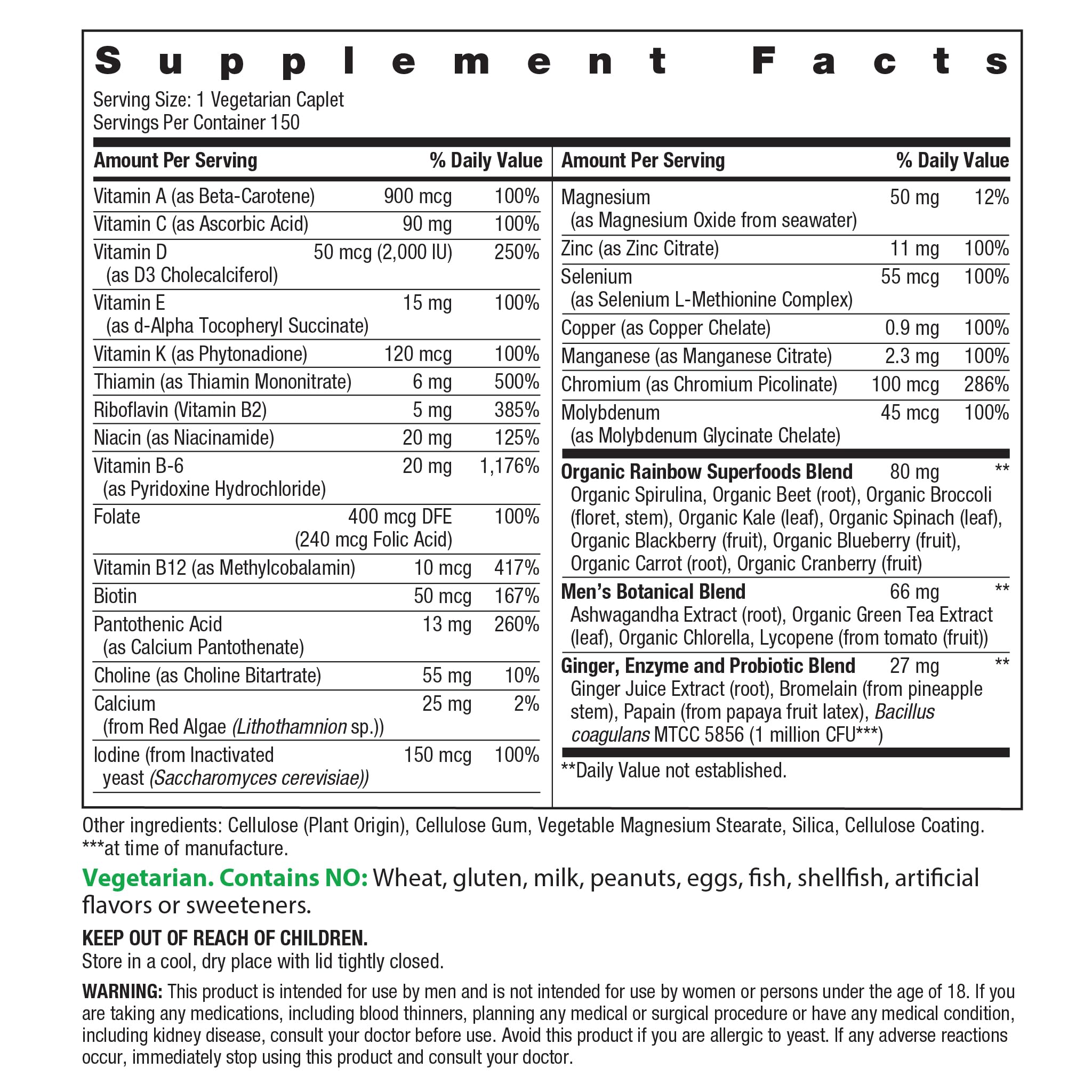 Rainbow Light Mens Multivitamin One + | 150 Caplets | Supports Cellular Energy & Immune Health | with Vitamins C, D, and Zinc | Rainbow Light Au supplements