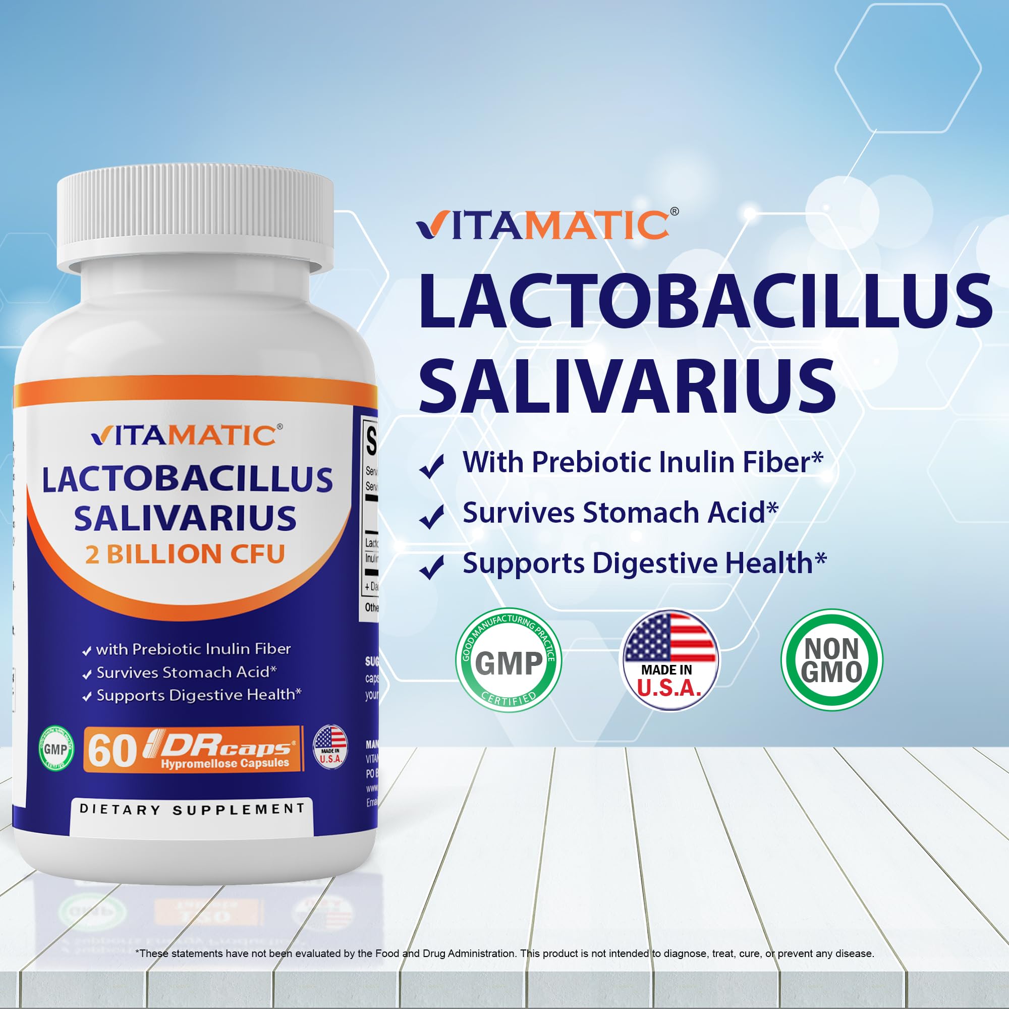Vitamatic Lactobacillus Salivarius 2 Billion per DR Capsule - 60 Count - Digestive Support Vitamatic Au supplements