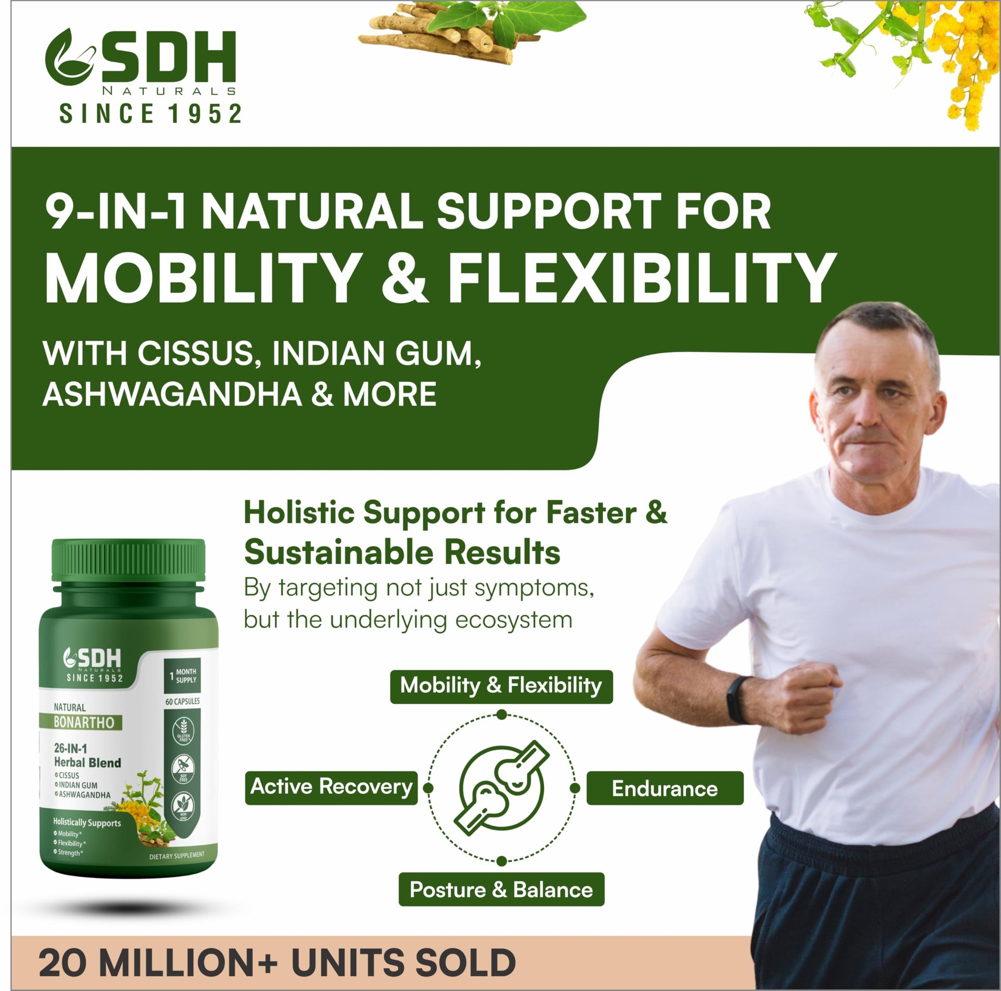 SHREE DHANWANTRI HERBALS SDH Bonartho | Bone & Joint Support Supplement | Move with Comfort & Ease | 60 Caps (1 Mon Supply) SHREE DHANWANTRI HERBALS Au supplements