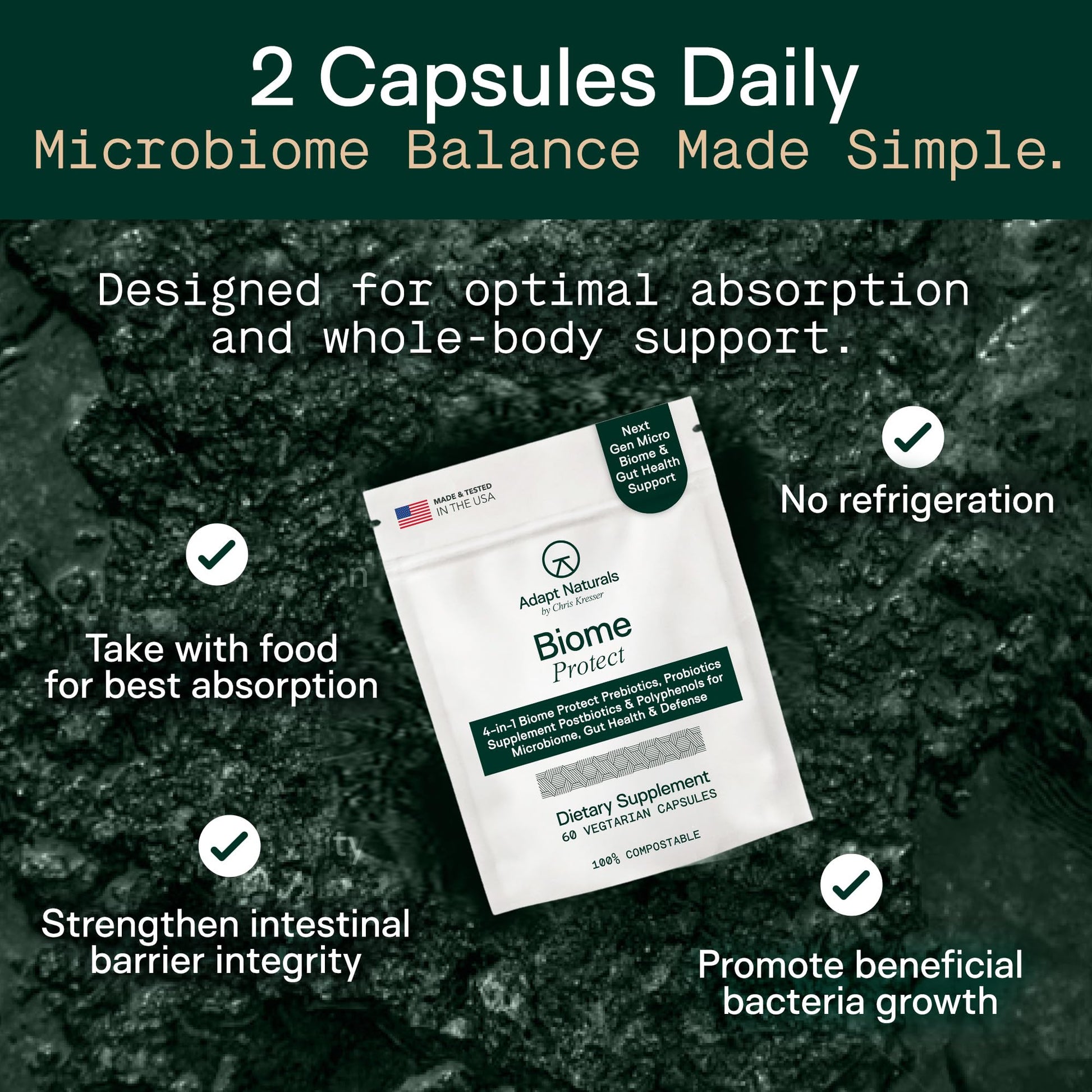 Adapt Naturals 4-in-1 Biome Protect Prebiotics, Probiotics Supplement Postbiotics & Polyphenols for Microbiome, Gut Health & Defense for Women & Men, 30 Day Supply ADAPT NATURALS BY CHRIS KRESSER Au supplements