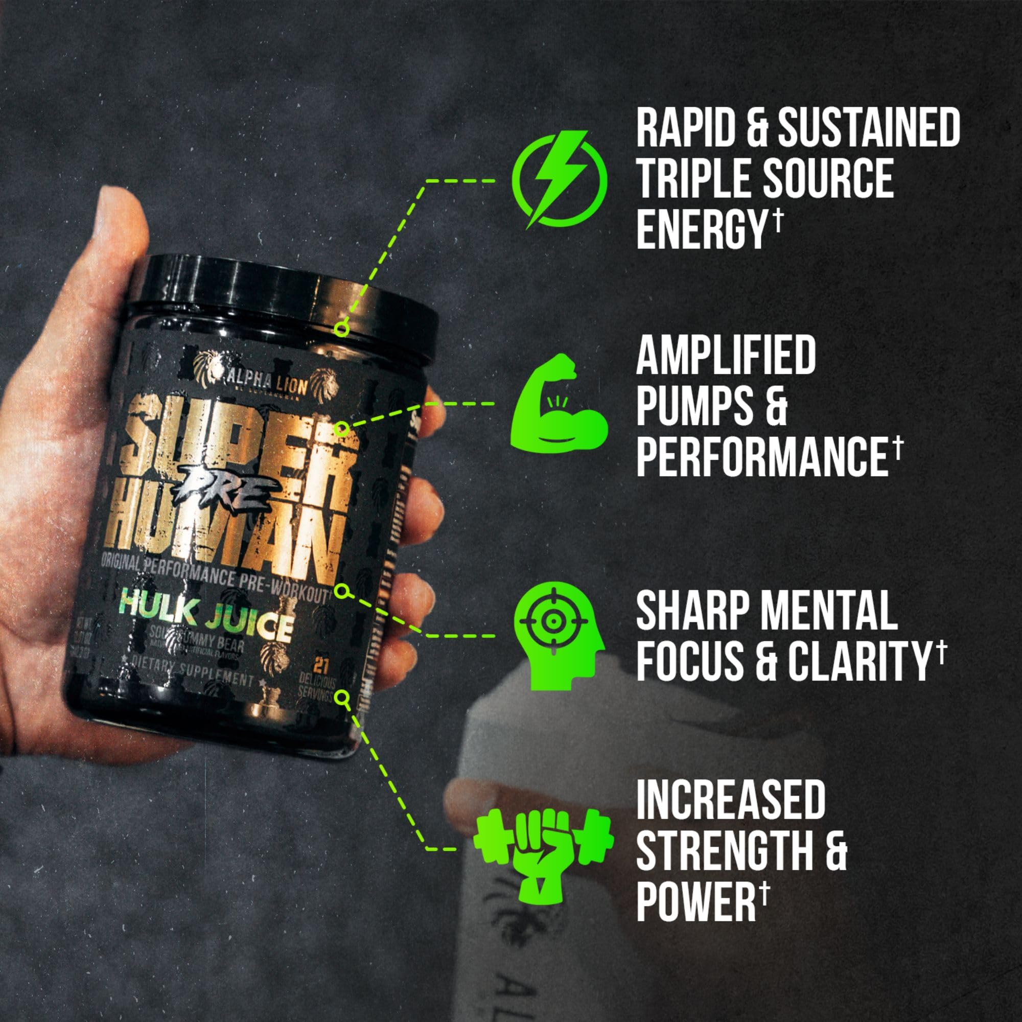 ALPHA LION Superhuman Pre Workout Powder & Post Workout Recovery Bundle, Sustained Energy & Focus + Lean Muscle Growth, Strength & Volume (Hulk Juice & Muscle Marg ALPHA LION Au supplements