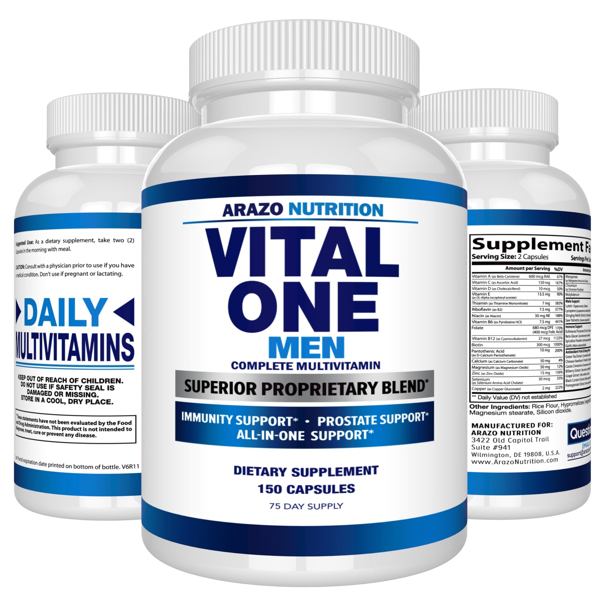Arazo Nutrition Vital One Multivitamin for Men – Daily Wholefood Supplement - 150 Vegan Arazo Nutrition Au supplements