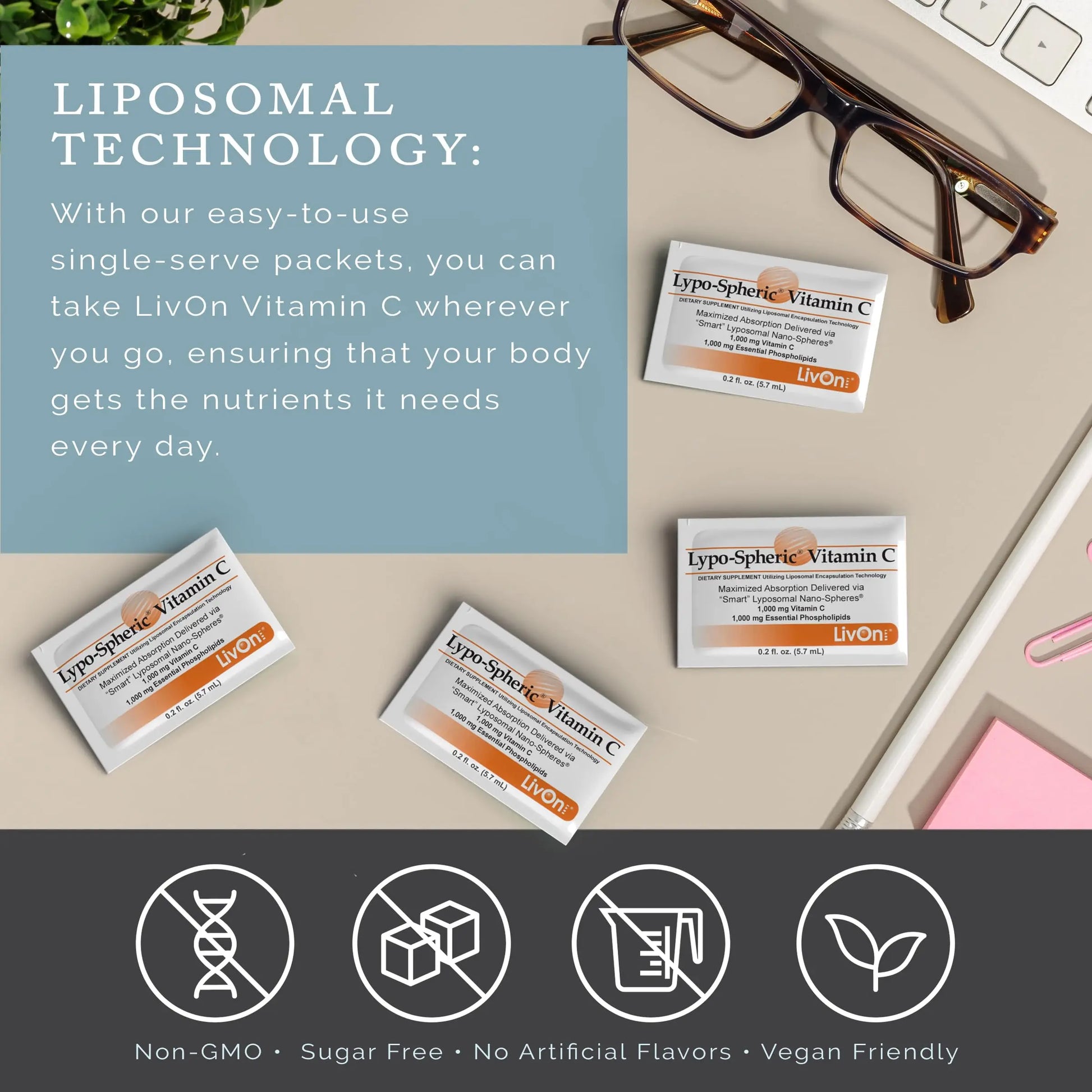 LivOn Laboratories - Lypo–Spheric Vitamin C – 1,000 mg Vitamin C & 1,000 mg Essential Phospholipids Per Packet – Liposome Encapsulated for Improved Absorption – Non–GMO - 12 Pack (360 Count) LivOn Laboratories Au supplements
