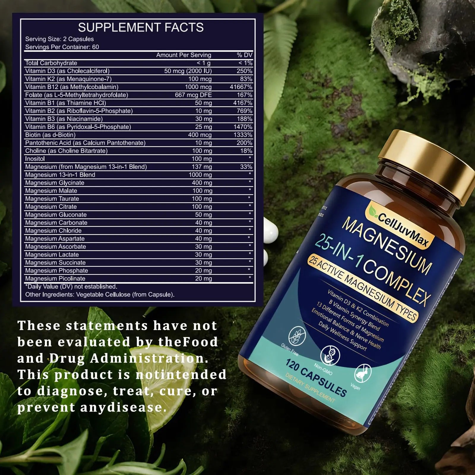 25-in-1 Magnesium Complex | Multi-Form Absorbable Blend for Daily Nutritional Support, 120 Vegan Caps (1) PBZPBZ Au supplements