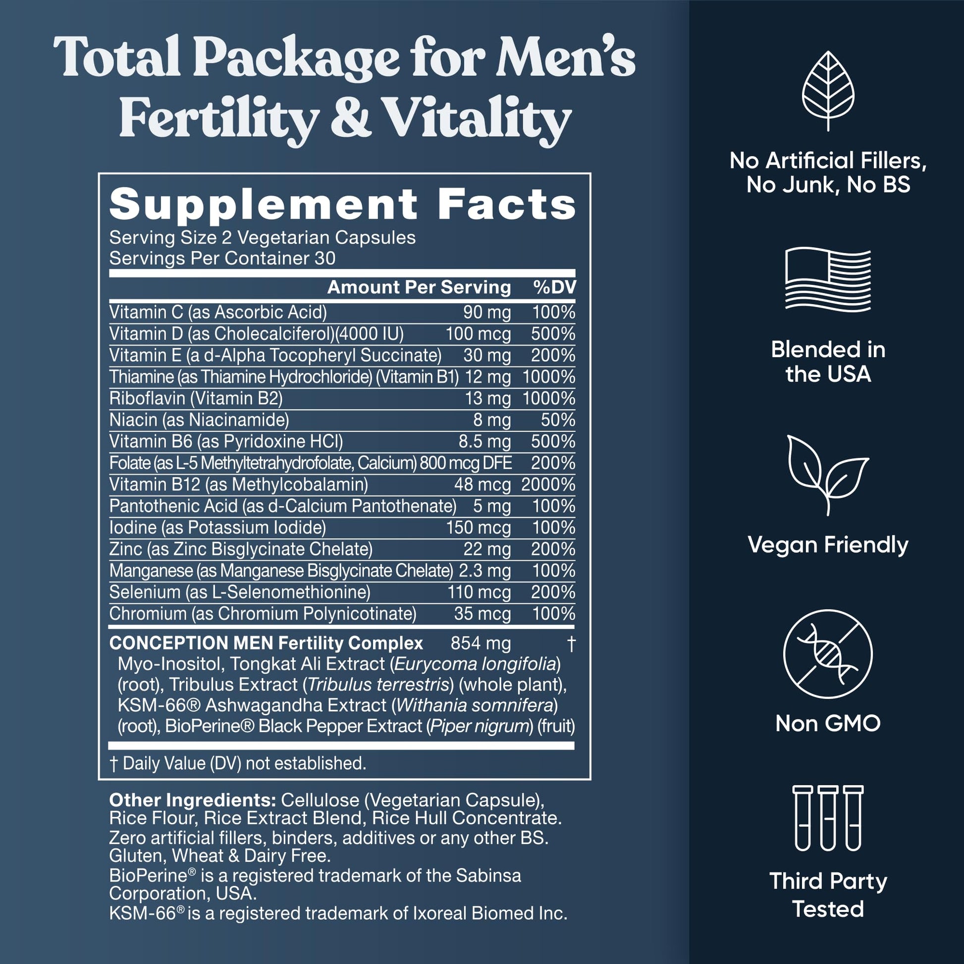 Eu Natural Conception for Him - Male Fertility Supplements with Ashwagandha, Folate & Zinc - Sperm Count, Motility & Strength Support - Fertility Support for Men, 60 Vegetarian Capsules Eu Natural Au supplements
