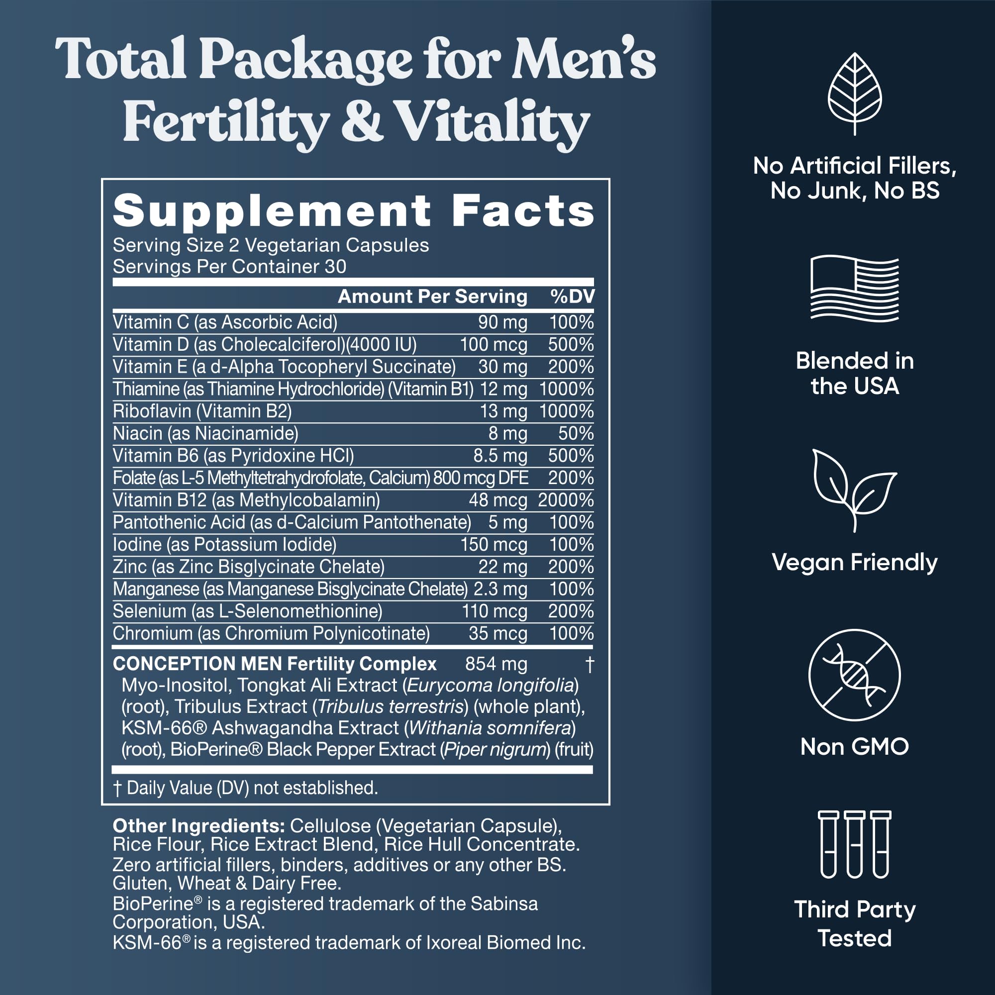 Eu Natural Conception for Him - Male Fertility Supplements with Ashwagandha, Folate & Zinc - Sperm Count, Motility & Strength Support - Fertility Support for Men, 60 Vegetarian Capsules Eu Natural Au supplements