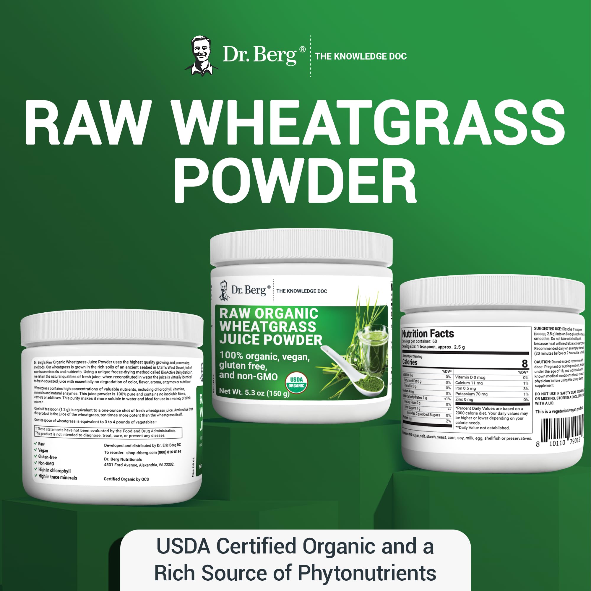 Dr. Berg's Wheatgrass Superfood Powder - Raw Juice Organic Ultra-Concentrated Rich Dr. Berg Nutritionals Au supplements