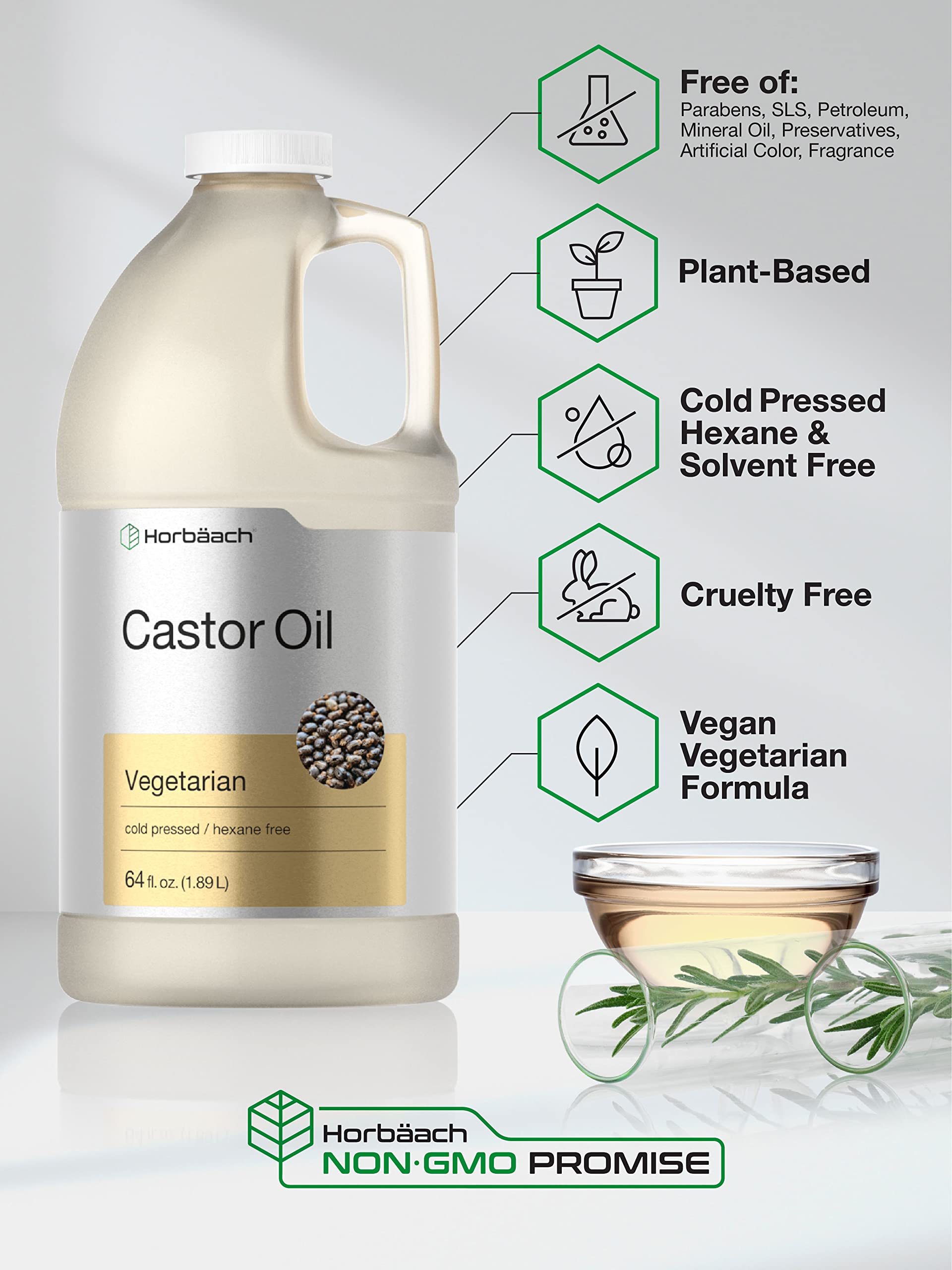 Castor Oil 64oz | for Hair Health, Eyelashes & Eyebrows | Hexane Free & Cold Pressed Horbäach Au supplements