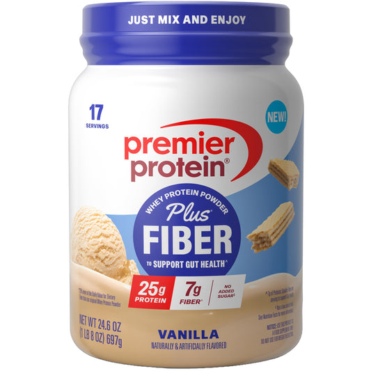 Premier Protein Powder Plus Fiber, Vanilla, 25g Protein, 7g Fiber to Support Gut Health, No Added Sugar (17 Servings) Premier ProteinUS supplements