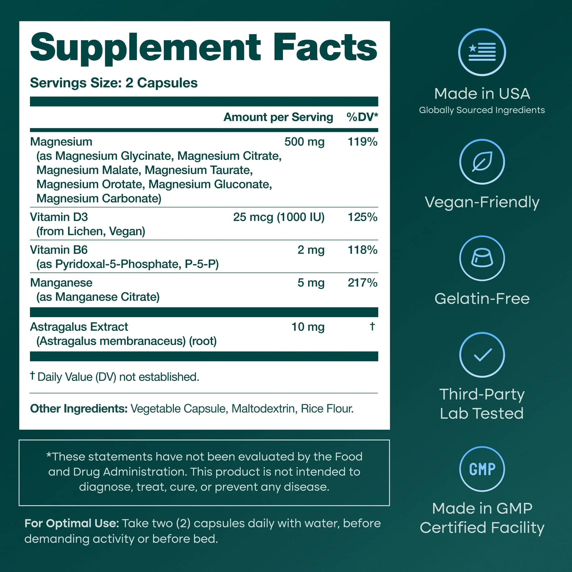 Magnesium Glycinate Complex 500mg (7-in-1) with D3, B6 (P5P) & Manganese - Multi-Form Blend - Supports Sleep & Muscle Health [Oxide-Free] Etta Vita Au supplements