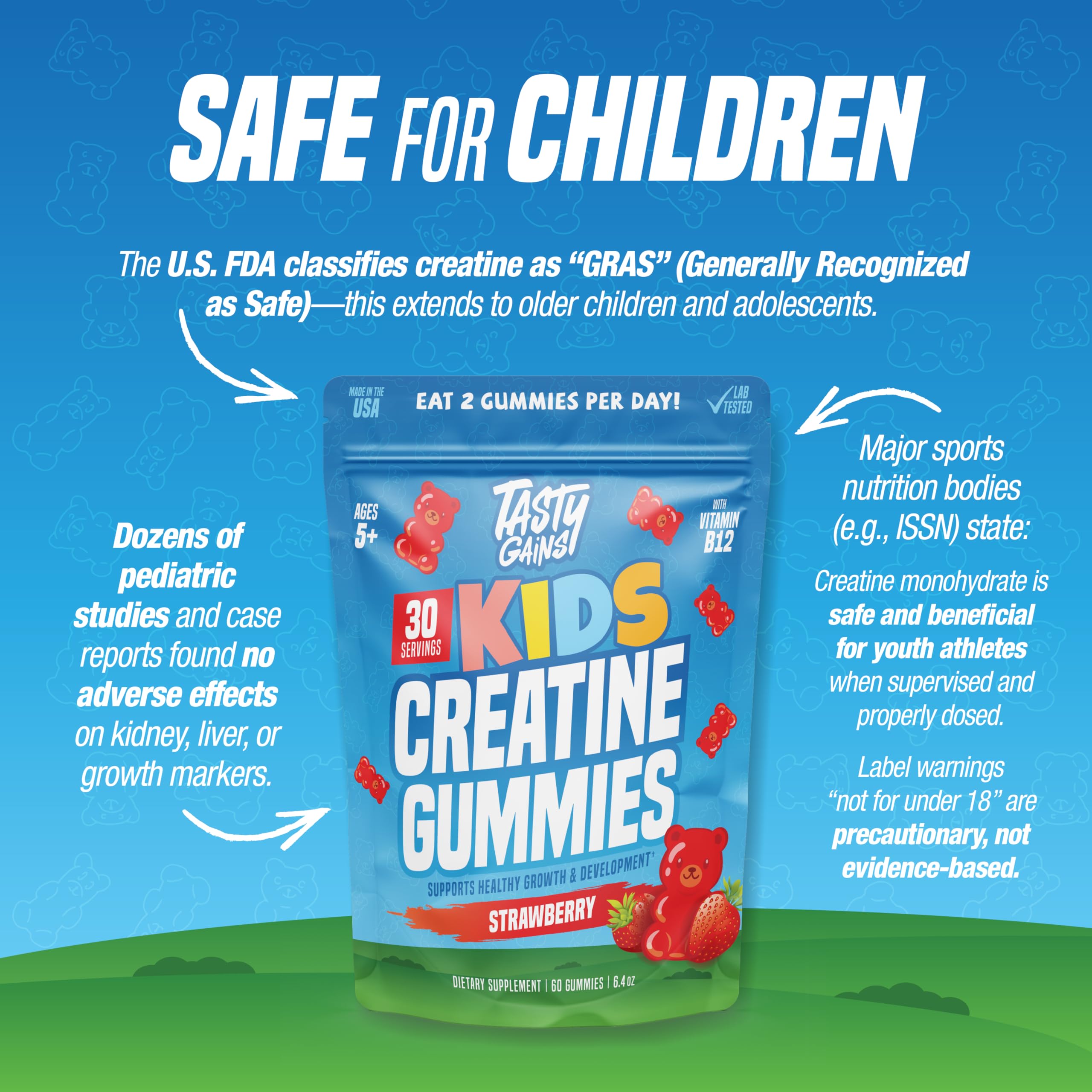 TASTY GAINS Kids & Teen Creatine Gummies with Vitamin B12 for Growth Support, Easy Chew Daily Supplement, Gummy Vitamins for Kids and Teens, Ages 5+ TASTY GAINS Au supplements