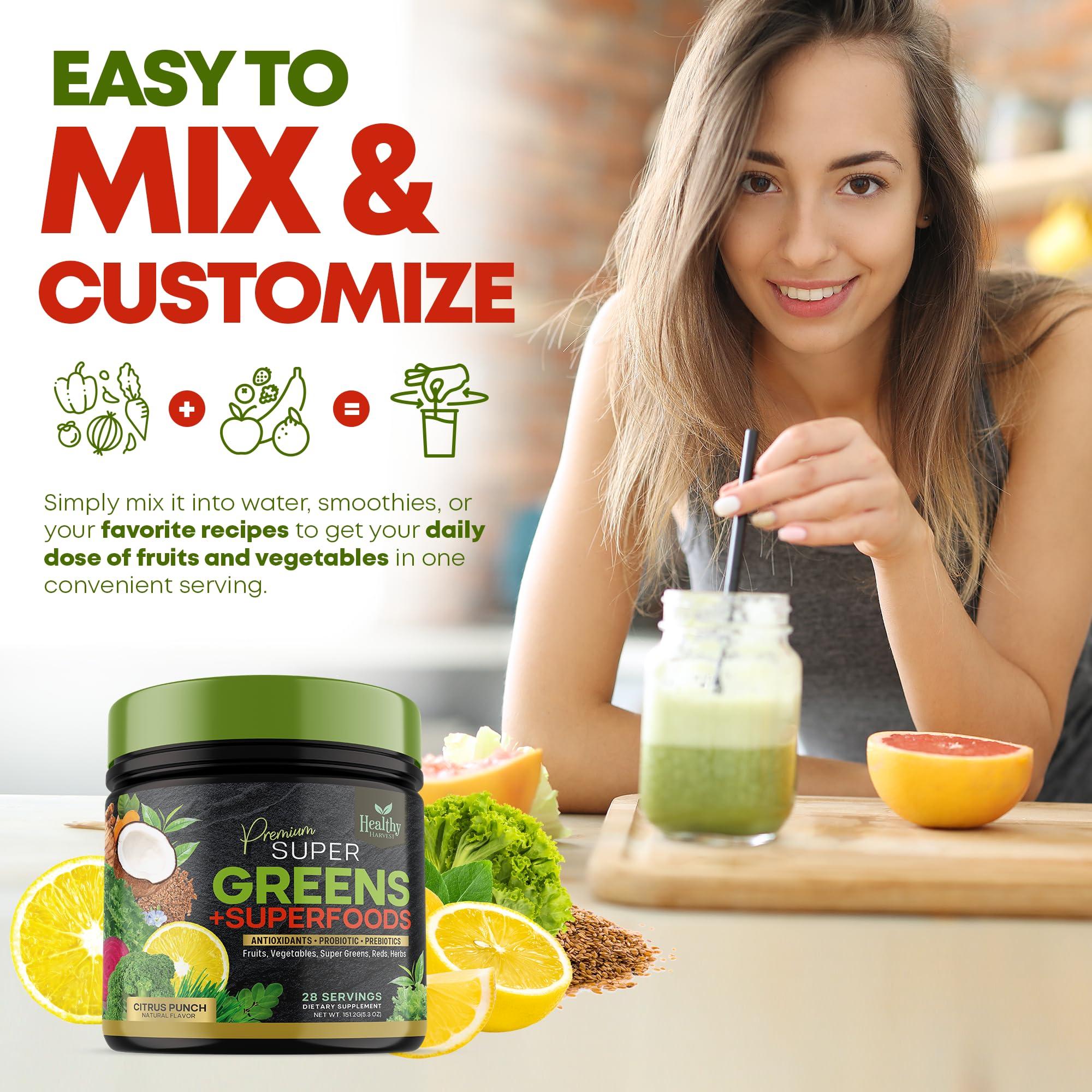 Greens Powder Superfood Supplement - Super Green Reds Smoothie Mix Blend with Spirulina Healthy Harvest Nutrition Au supplements