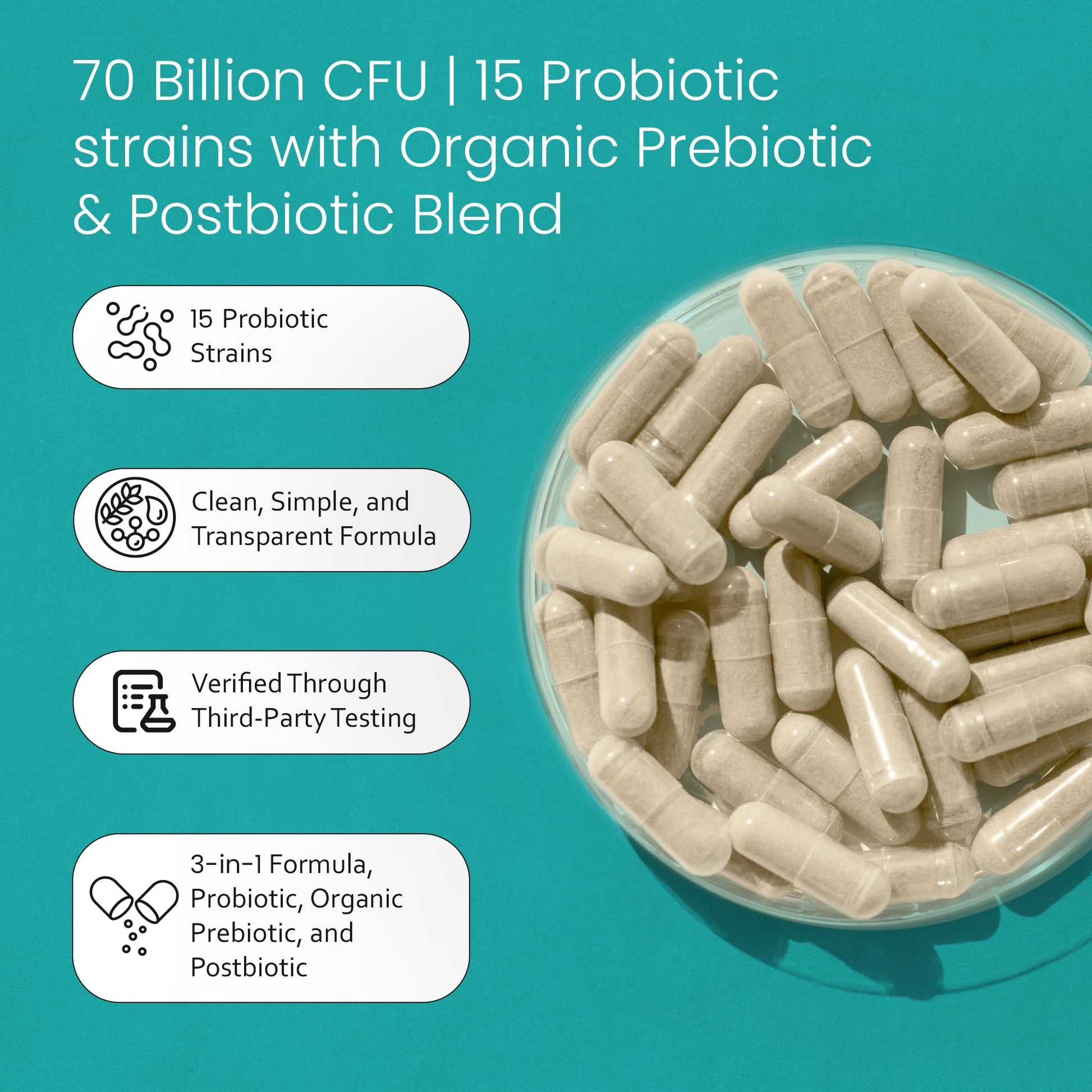 NaturaLife Labs Probiotics 70 Billion CFU – 15 Strains with Organic Prebiotic & Postbiotic – 3-in-1 Formula – 30 Vegan Capsules NaturaLife Labs Au supplements