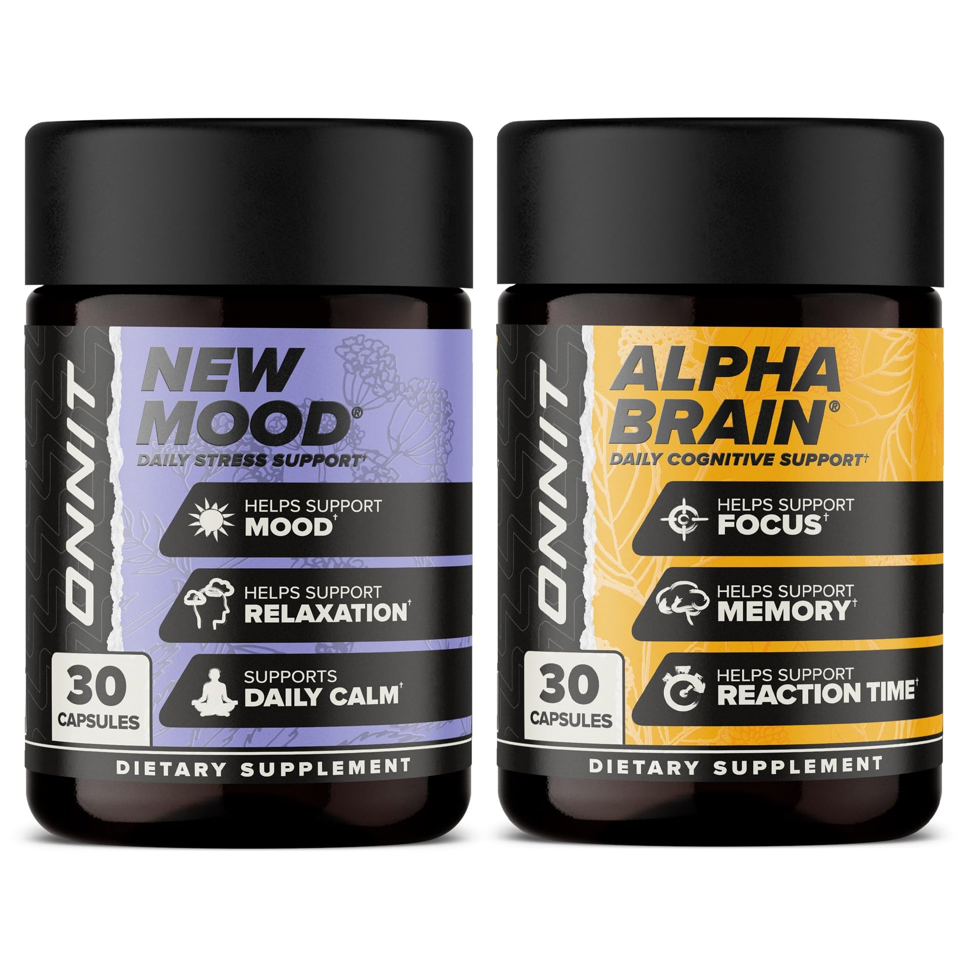 ONNIT Cognitive & Mood Support Bundle: Alpha Brain Nootropic Capsules (30 Count) + New Mood Stress Support Capsules (30 Count), IGEN Non-GMO Tested Focus, Mental Clarity, Relaxation & Sleep, 2 Pack ONNIT Au supplements
