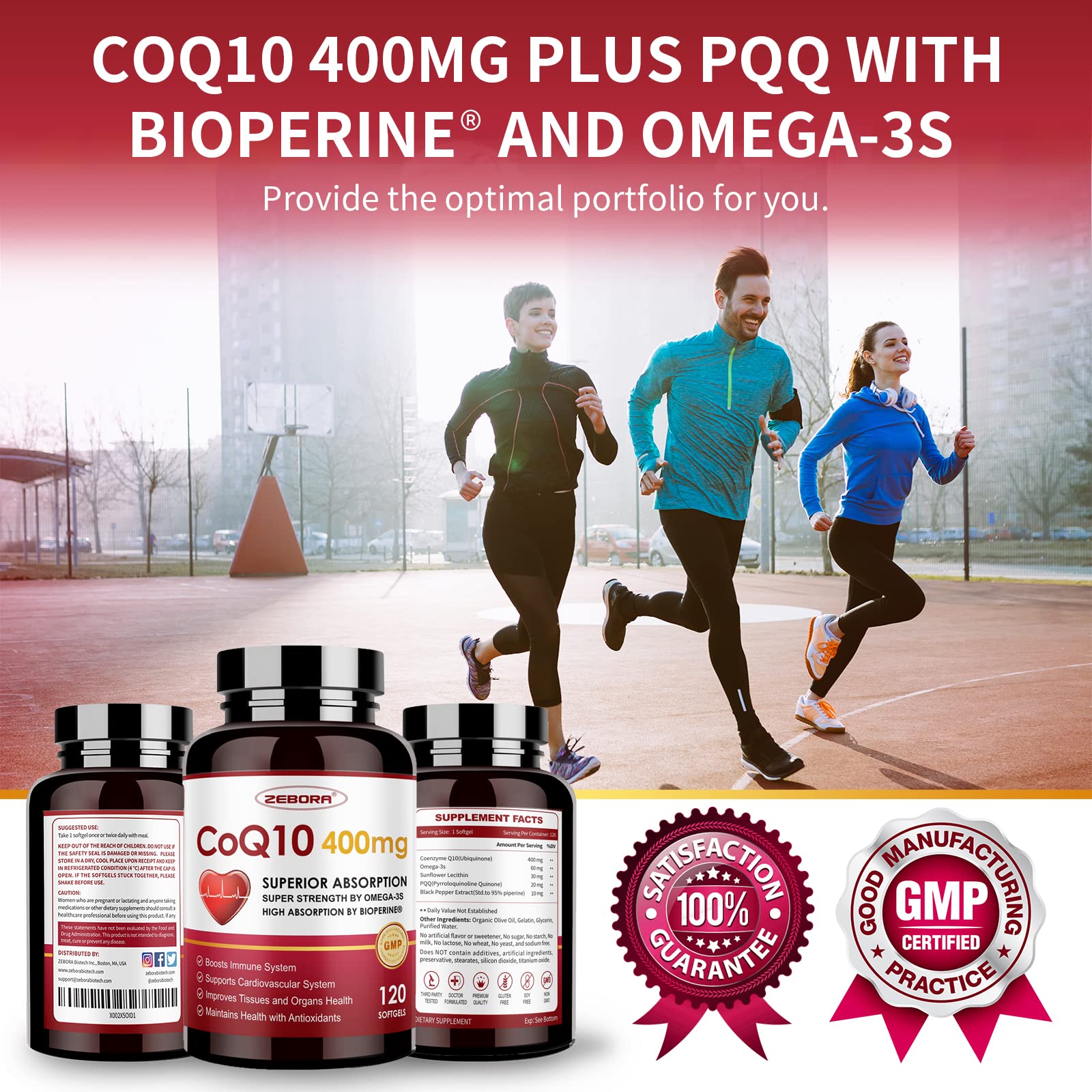 CoQ10-400mg-Softgels with PQQ, BioPerine & Omega-3, Coenzyme Q10(Ubiquinone) ZEBORA Au supplements