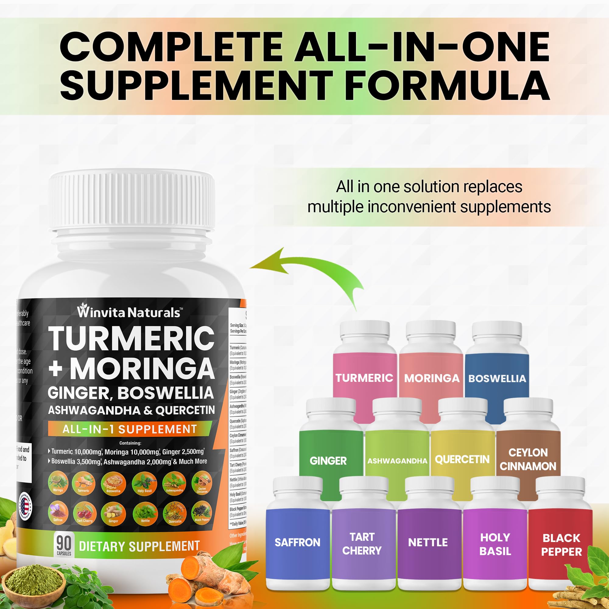 Turmeric Curcumin 10000mg Moringa 10000mg Boswellia 3500mg Ginger 2500mg Winvita Naturals Au supplements