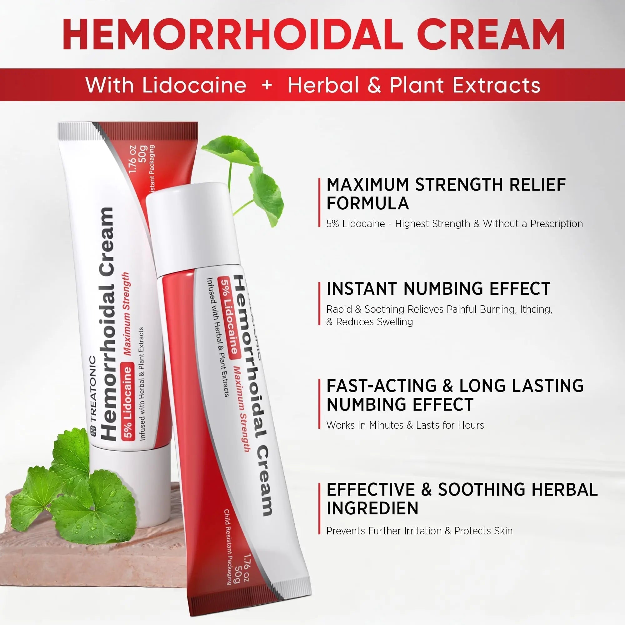 Treatonic Hemorrhoid Treatment Cream: 5% Lidocaine Hemorrhoid Cream for Numbing Relief of Pain, Burning, Itching, Discomfort, & Swelling - Fissure & Hemorrhoids - 1.76 oz Treatonic Au supplements