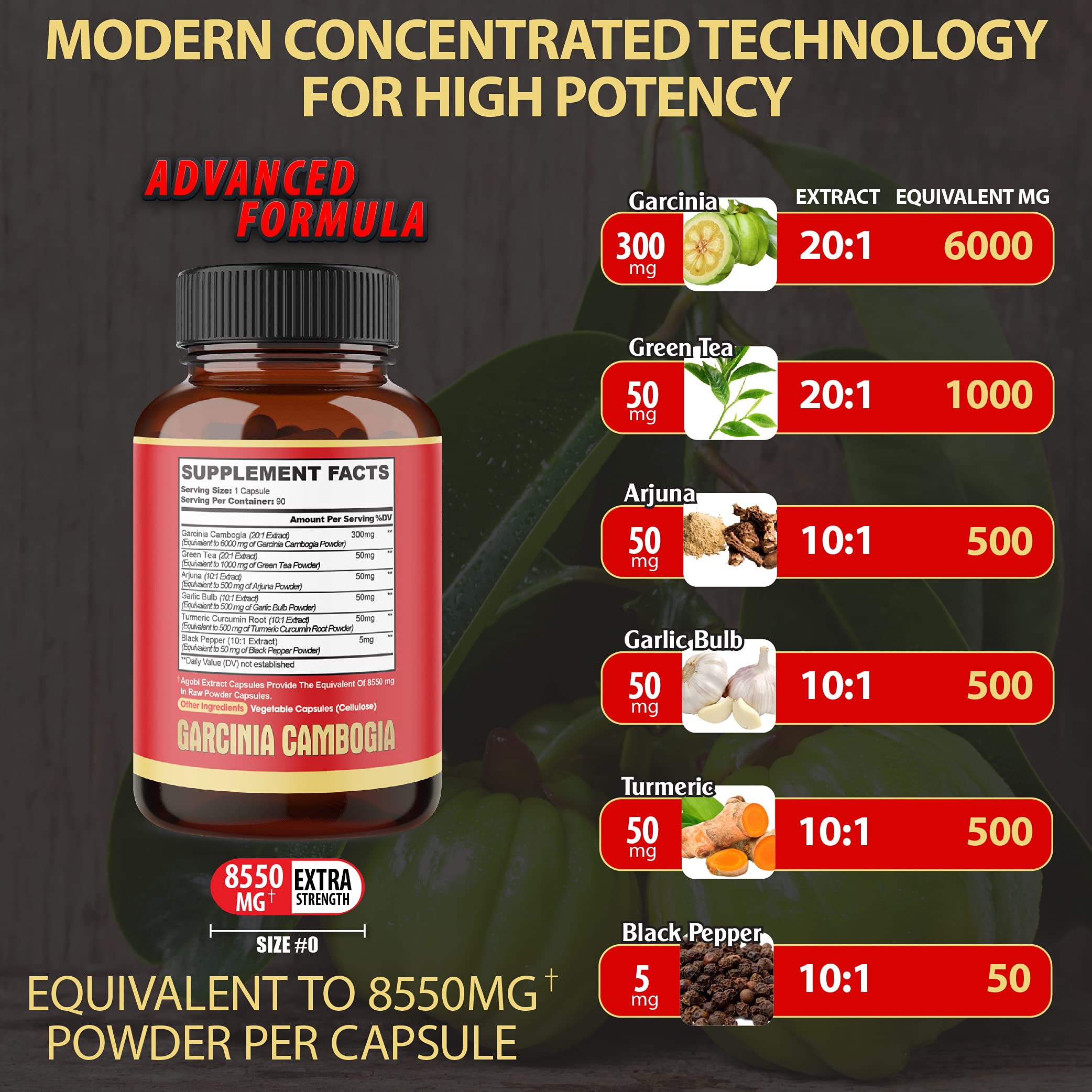 agobi Pure Garcinia Cambogia Capsules 8550mg - 6in1 with Green Tea, Arjuna, Garlic Bulb agobi Au supplements