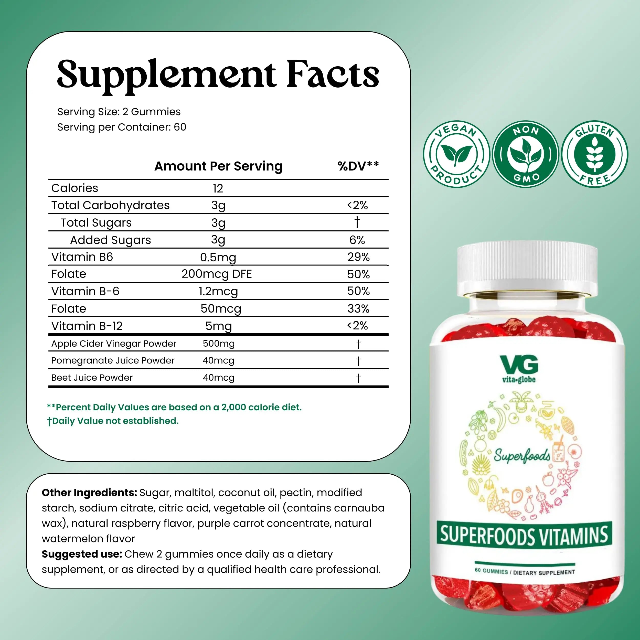 VITA GLOBE Superfood Gummy Vitamins – Immune Health & Antioxidant Support – Daily Wellness Gummies for Adults & Kids – Vegan VITA GLOBE Au supplements