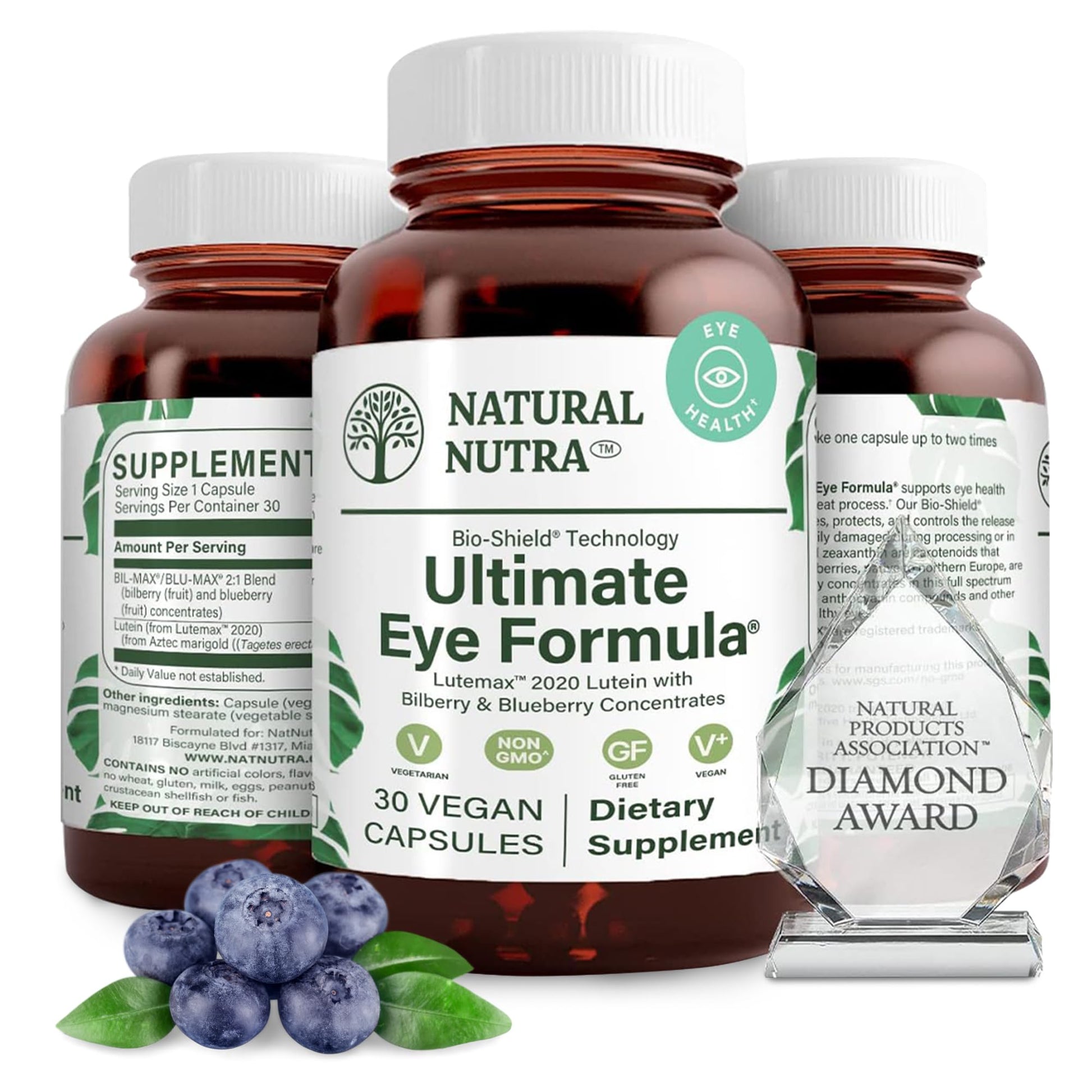 Natural Nutra Ultimate Eye Health Supplement - Bilberry & Blueberry Extract Blend for Day and Night Vision Support, Promotes Color Perception & Eye Clarity - Non-GMO, Vegan - 30 Capsules (Pack of 3) Natural Nutra Au supplements
