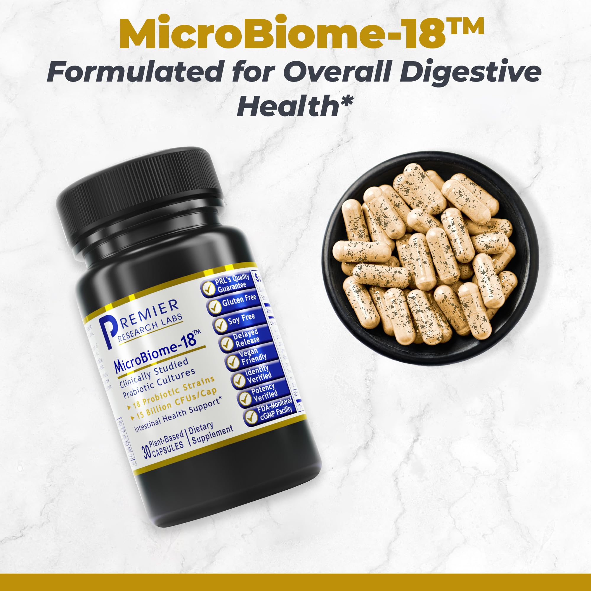 Premier Research Labs MicroBiome-18 - Probiotics for Digestive Health, Probiotics with Lactobacillus Acidophilus for Women and Men, Reuteri for Healthy Gut Microbiome - 30 Vegetarian Capsules Premier Research Labs Au supplements