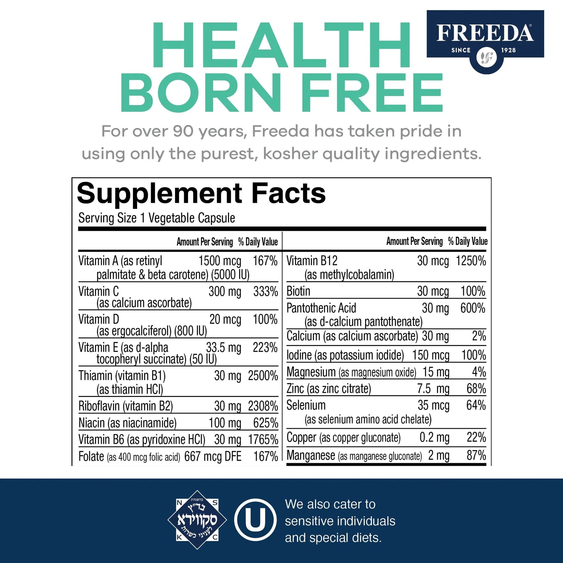 FREEDA One Daily Multivitamin Without Iron – Quintabs-M Iron-Free – Kosher, Balanced Multivitamin Supplements for Adults FREEDA Au supplements
