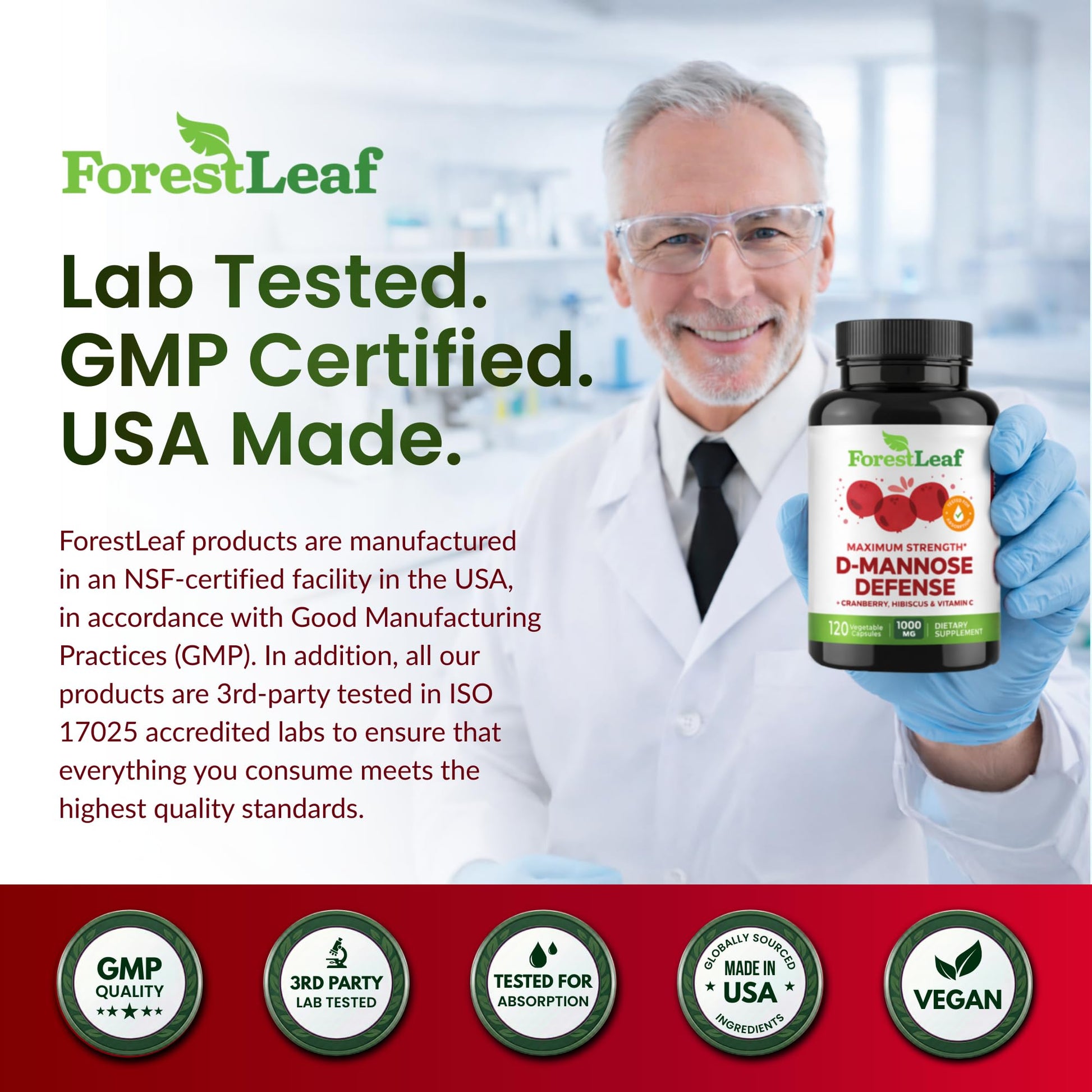 ForestLeaf D Mannose Supplements for Women & Men - D-Mannose 1000mg Capsules with Cranberry, Hibiscus & VIT C - DMannose Pills for UTI, Urinary Tract & Bladder Support - 120 Caps ForestLeaf Au supplements