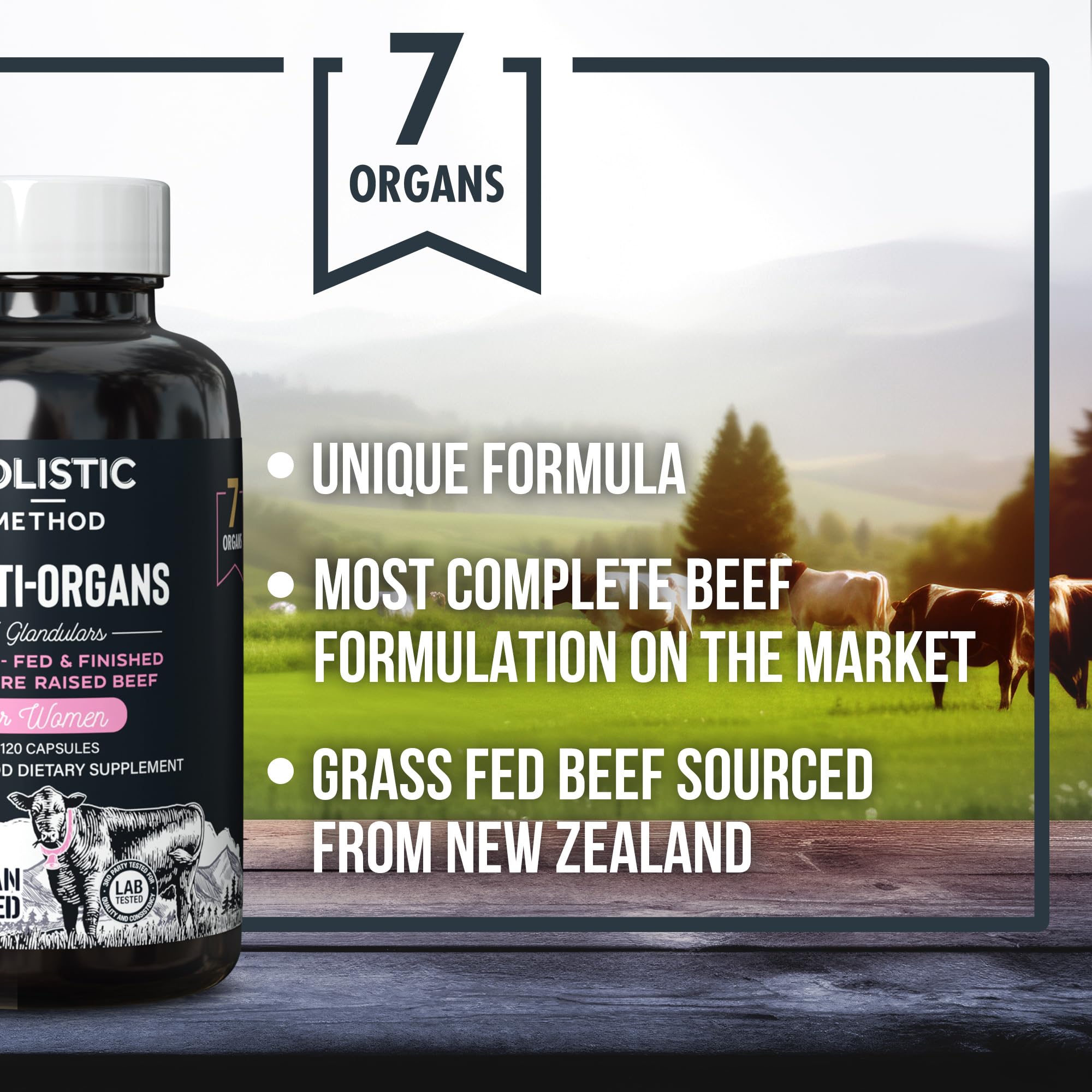 Beef Organ Supplement Grass Fed Complex for Women - 7 Carnivore Meat Proprietary Blend of Beef Liver, Marrow, Brain, Thymus, Spleen, Kidney, Colostrum, Heart, Pancreas, Gallbladder -120 Caps Holistic Method Au supplements